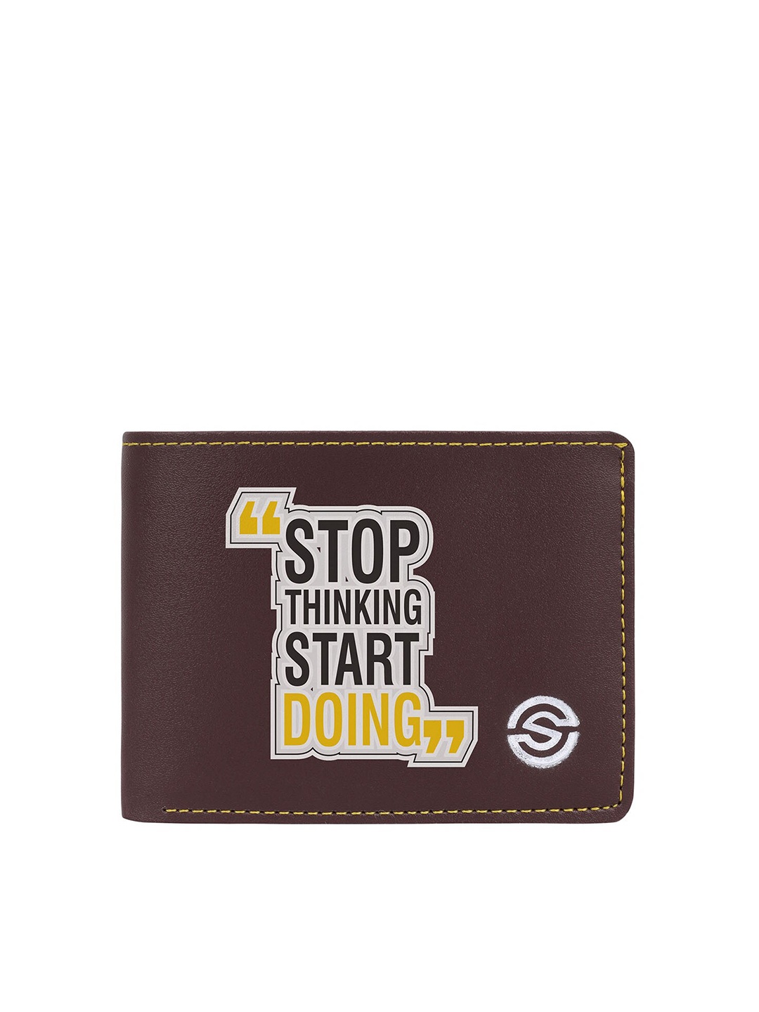SCHARF Men Typography Printed Vegan Leather Two Fold Wallet, Brown