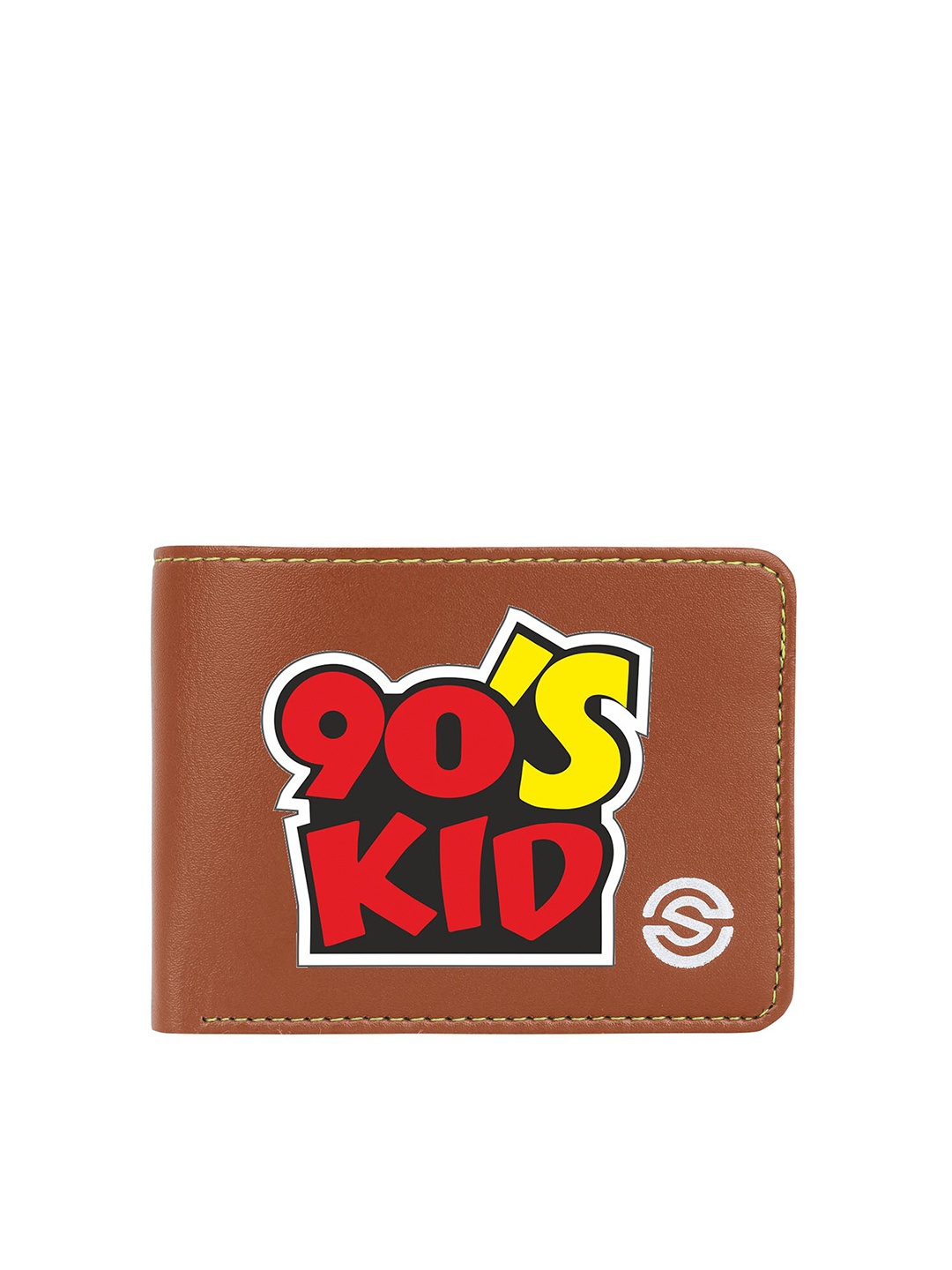 SCHARF Men Typography Printed Vegan Leather Two Fold Wallet, Tan