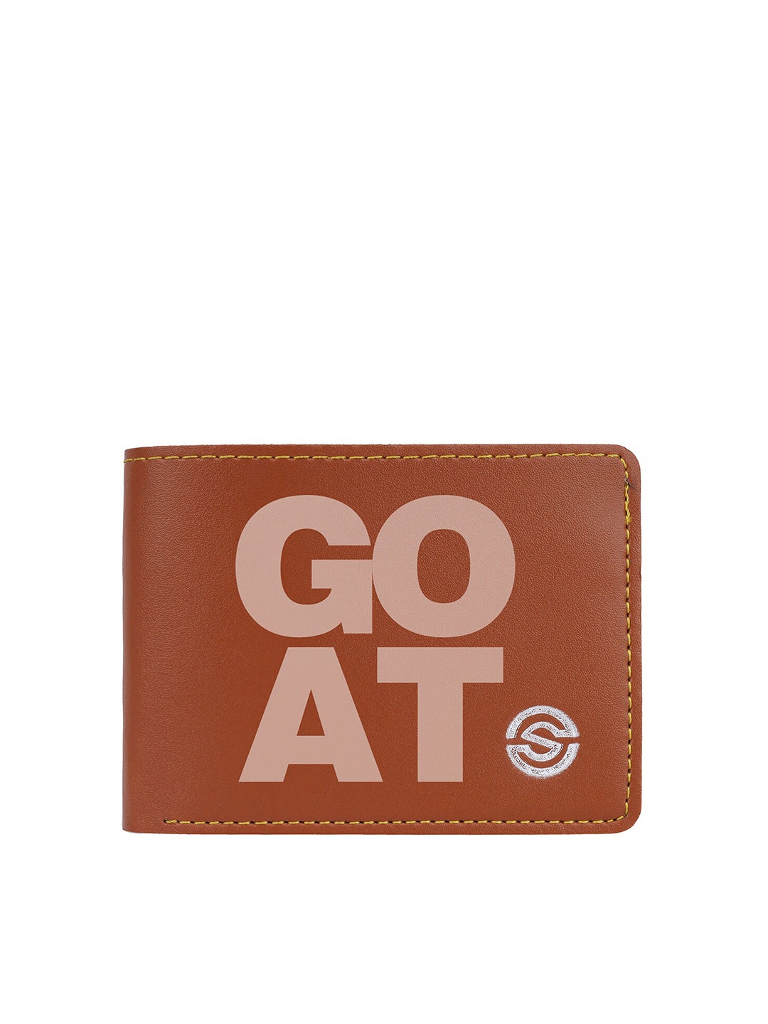 SCHARF Men Typography Printed Vegan Leather Two Fold Wallet, Tan