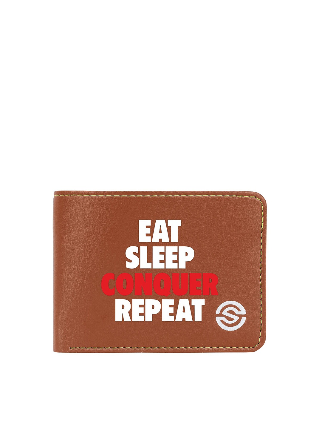 SCHARF Men Typography Printed Vegan Leather Two Fold Wallet, Tan