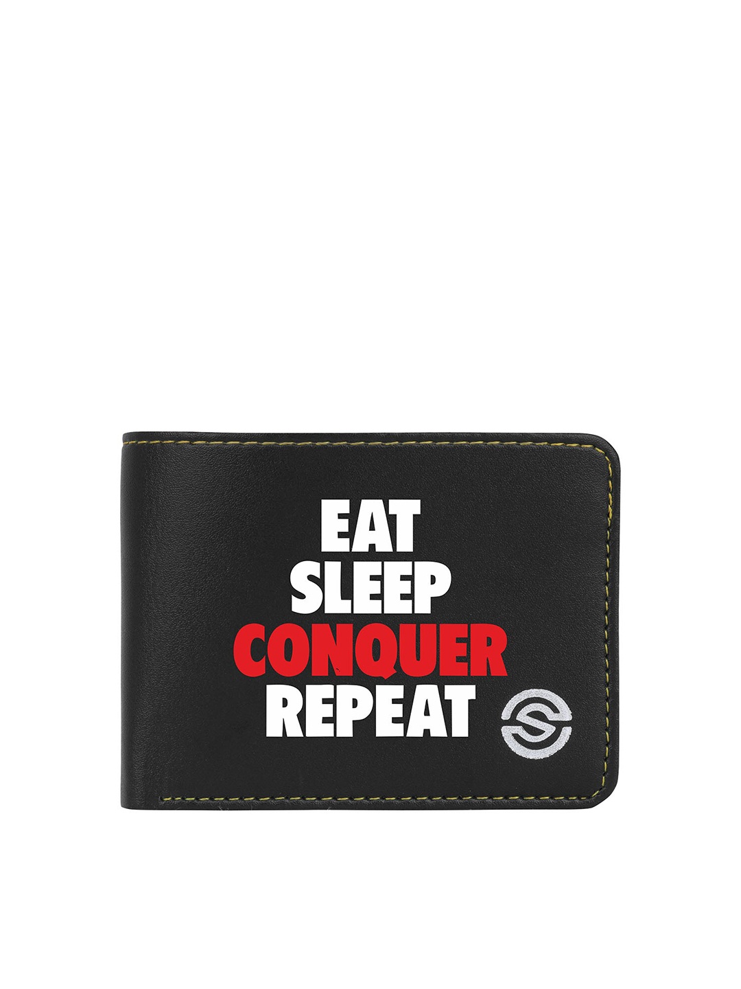 

SCHARF Men Typography Printed PU Two Fold Wallet, Black