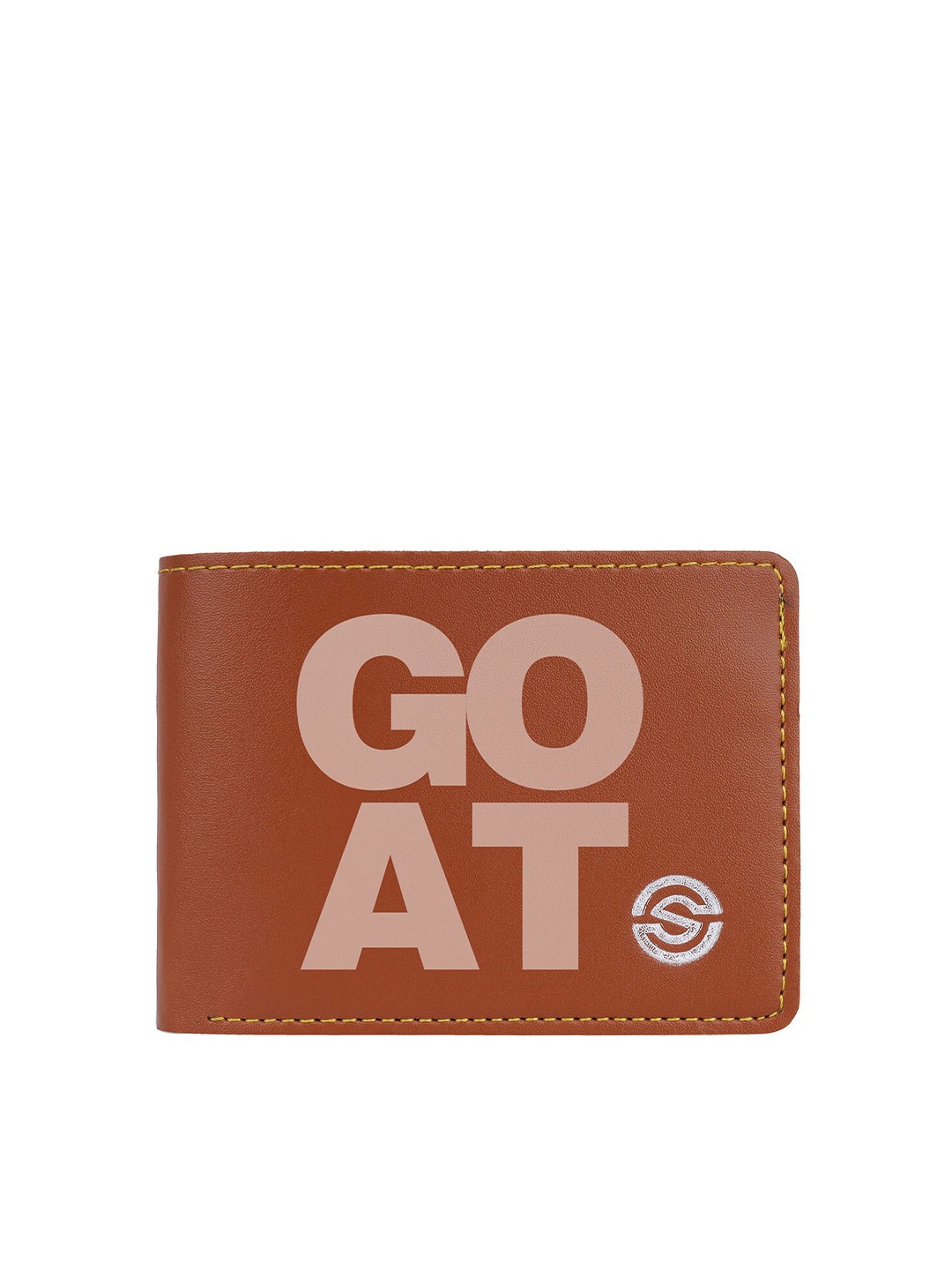 SCHARF Men Typography Printed PU Two Fold Wallet, Tan