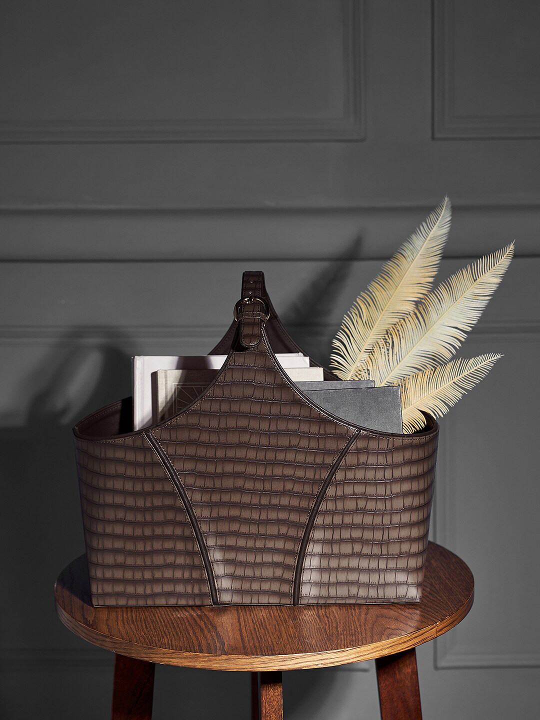 

Pure Home and Living Brown Croc Pattern Magazine Basket