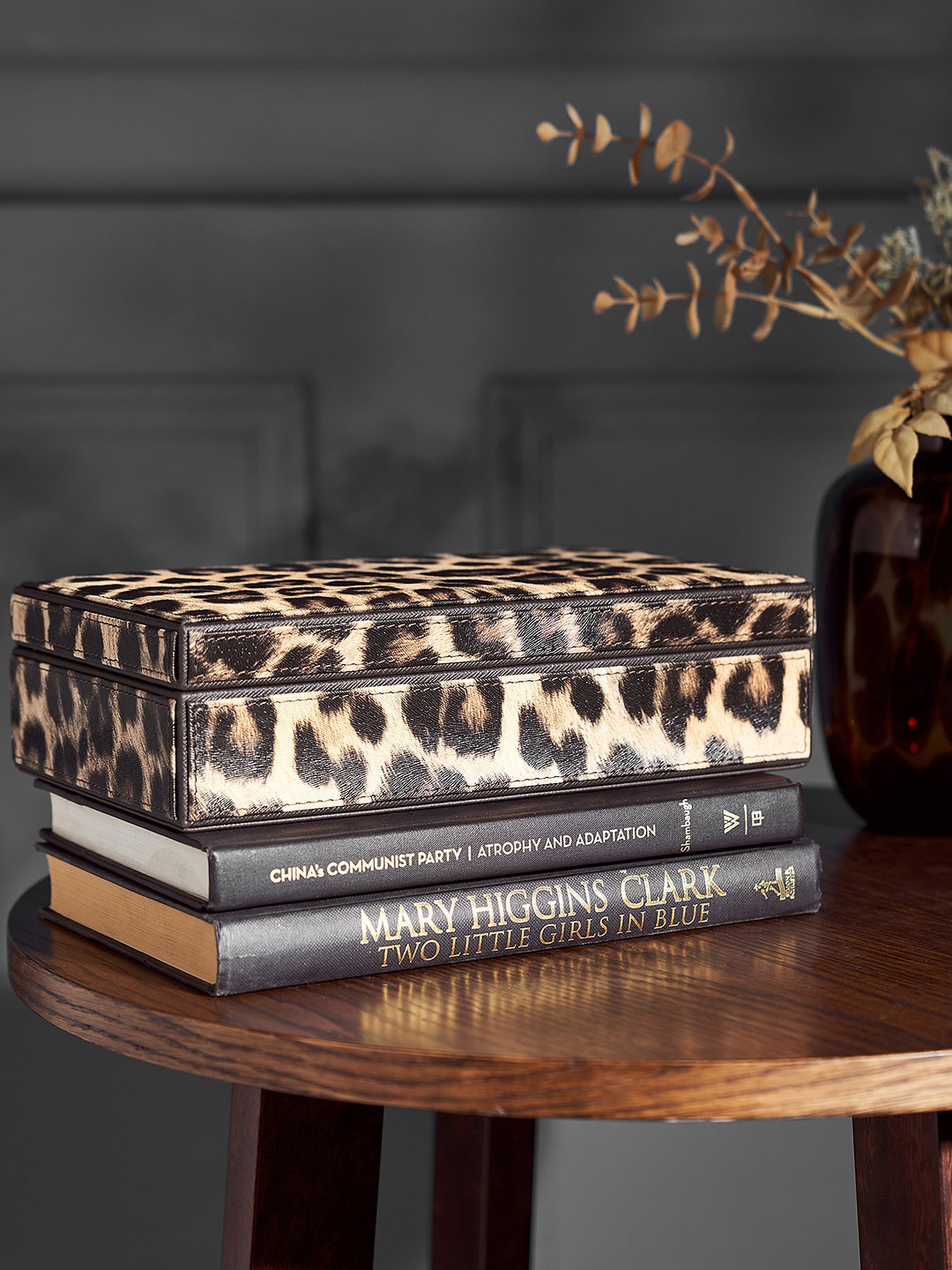 

Pure Home and Living Brown Leopard Printed Faux Leather Organiser Box with Lid