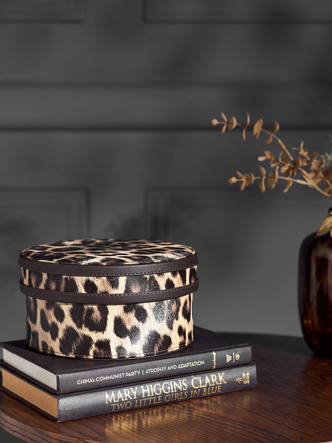 

Pure Home and Living Brown & Beige Printed Leather Round Box
