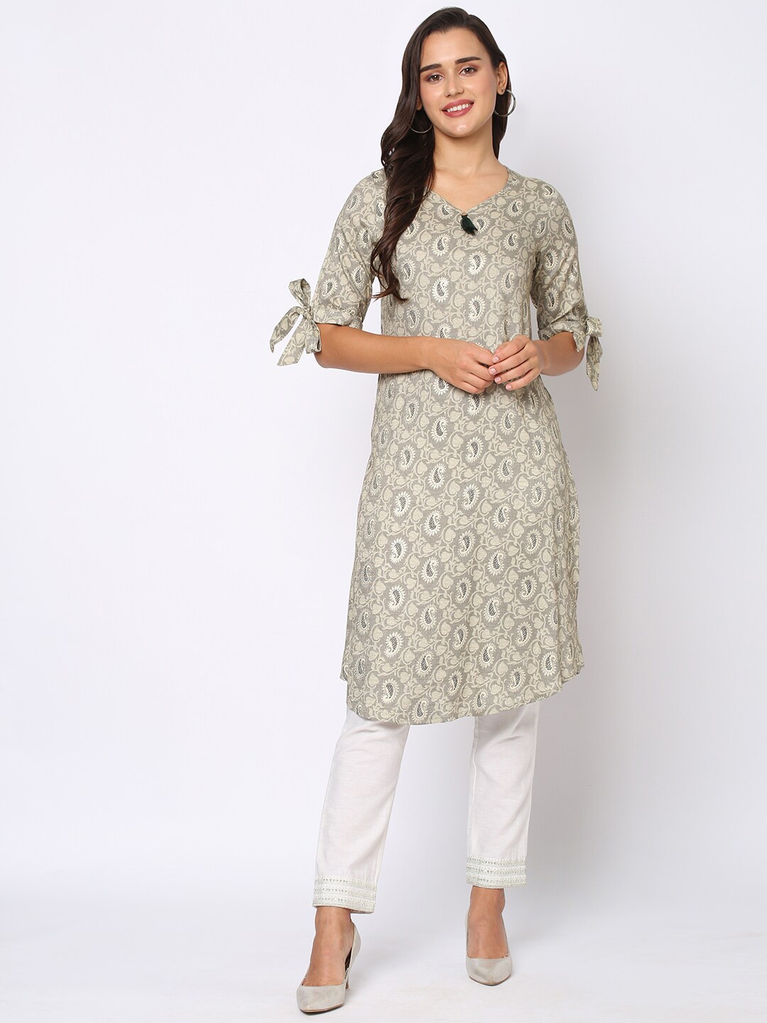 

Fusion Beats Printed Straight Thread Work Kurta, Grey