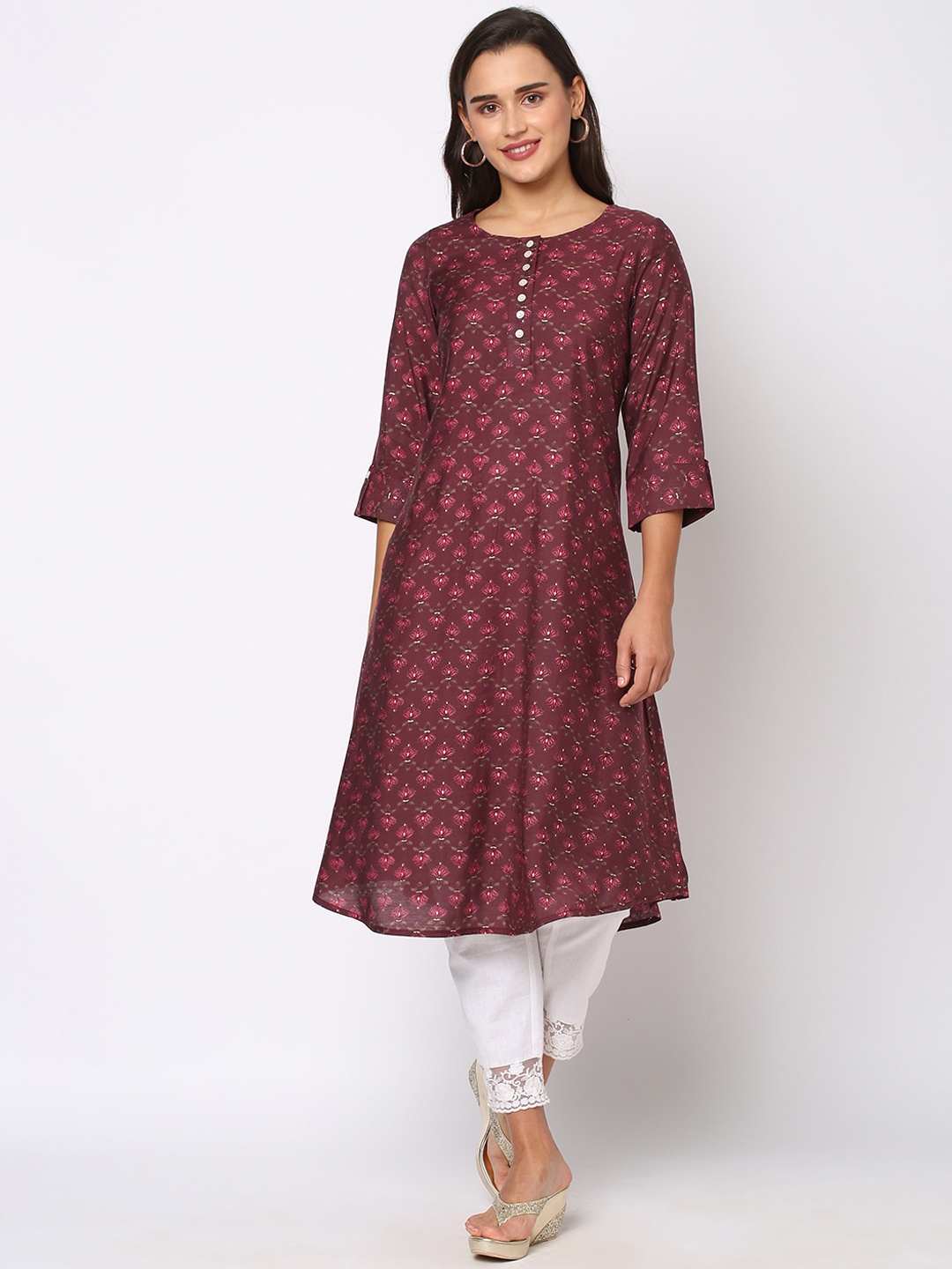 

Fusion Beats Ethnic Motifs Printed A-Line Kurta, Maroon