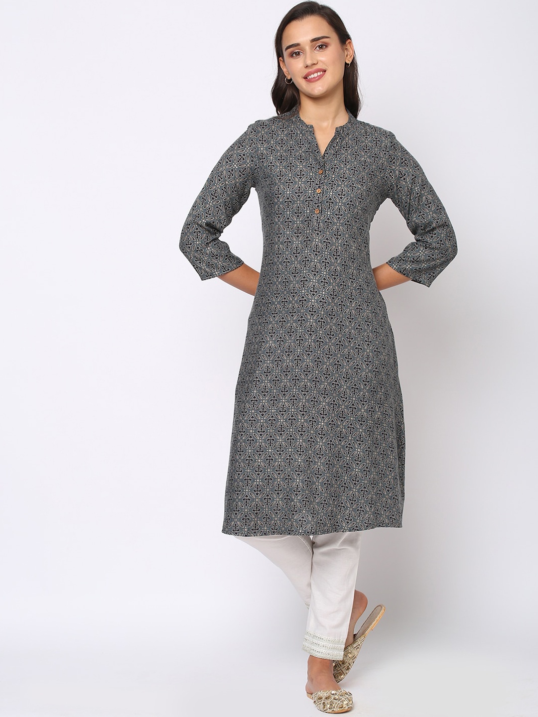 

Fusion Beats Women Blue Geometric Kurta