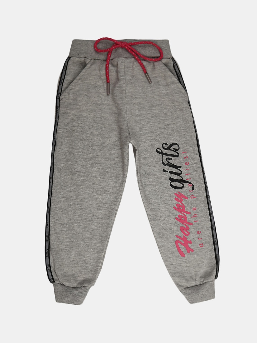 

V-Mart Girls Printed Fleece Joggers, Grey melange