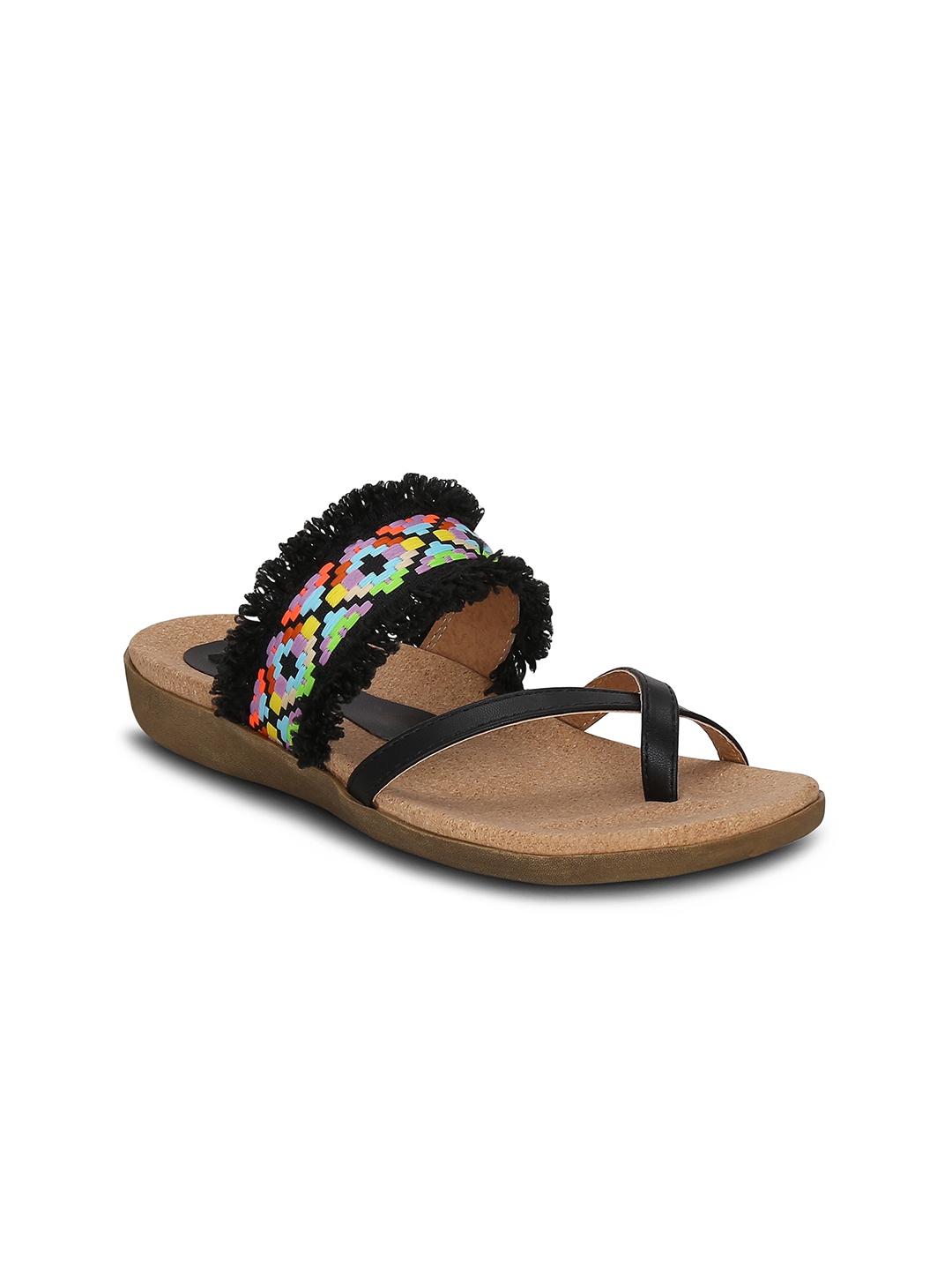 

Get Glamr Women Black Woven Design One-Toe Flats