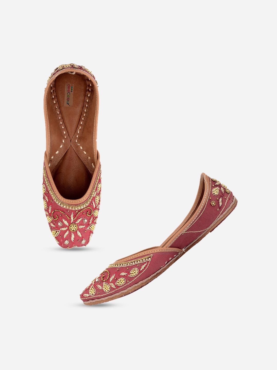

DESI COLOUR Women Embellished Ethnic Mojaris Flats, Maroon