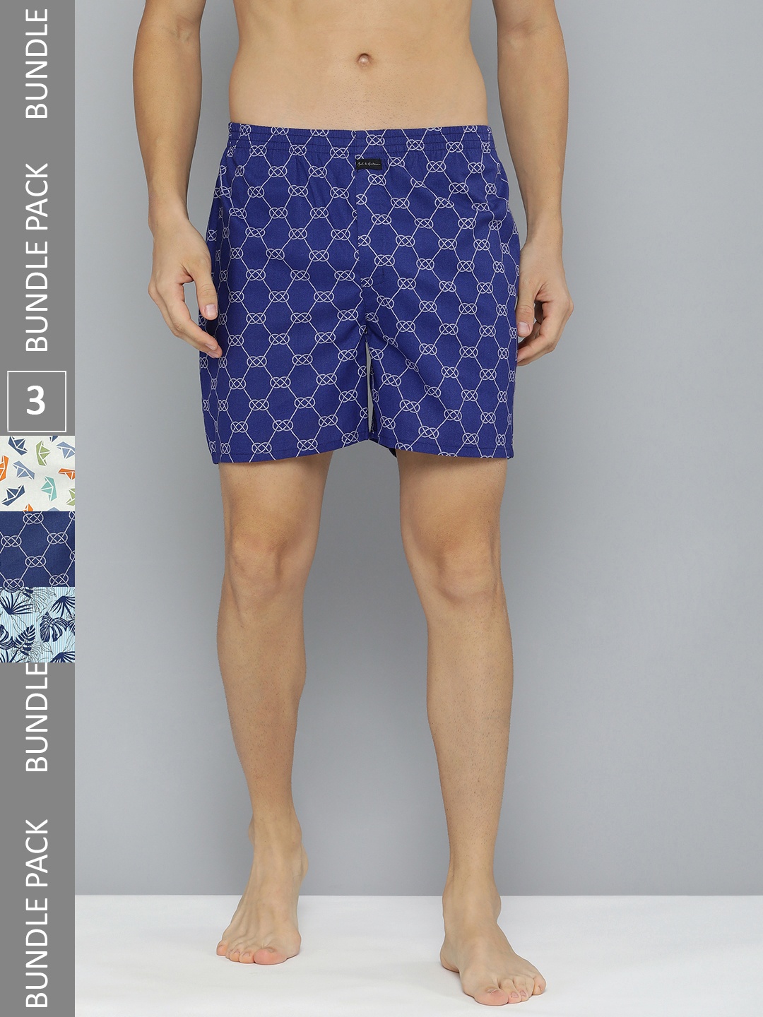 

Mast & Harbour Men Pack Of 3 Printed Pure Cotton Boxers, Multi