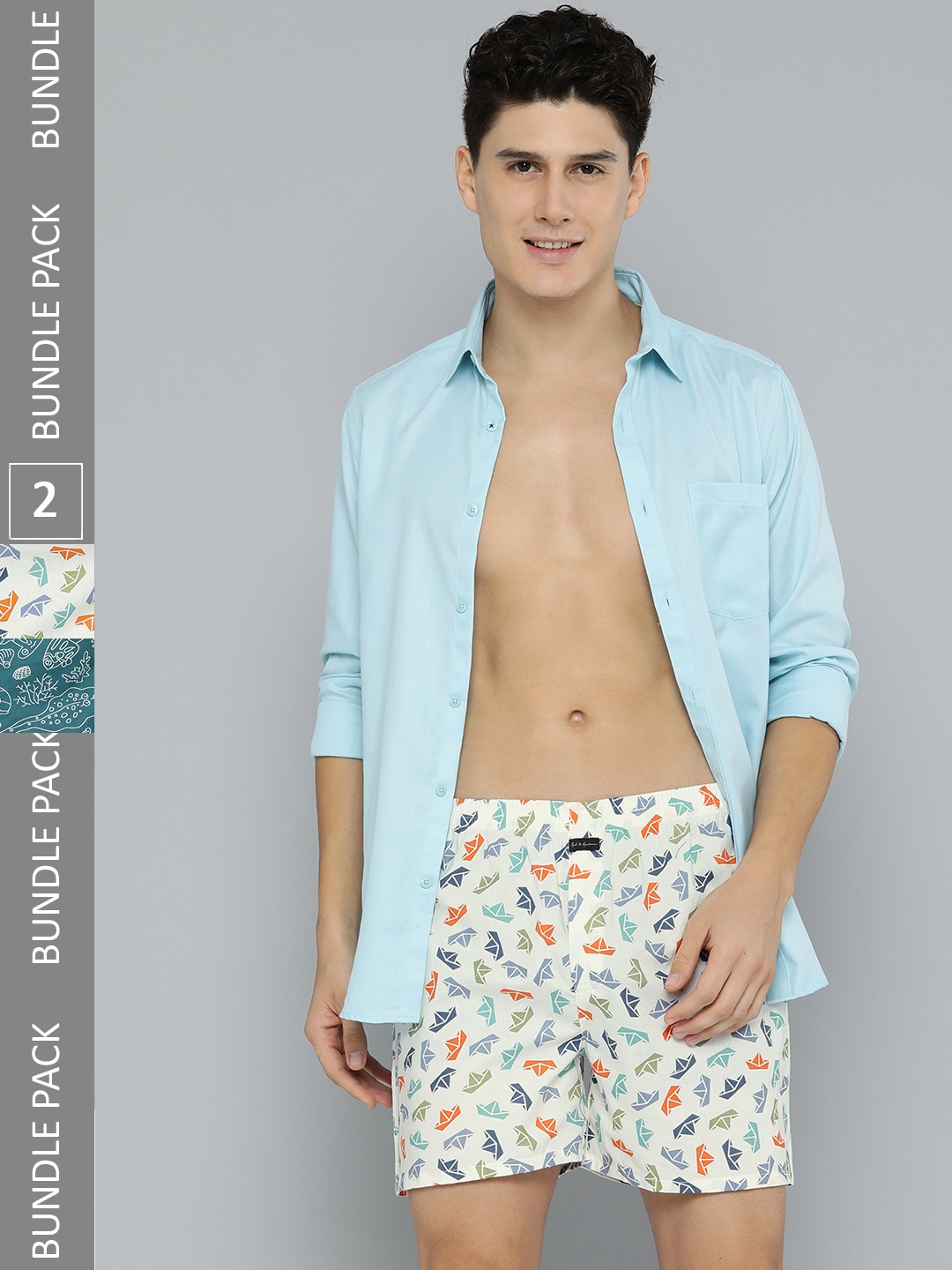 

Mast & Harbour Men Pack Of 2 Printed Pure Cotton Boxers, Multi