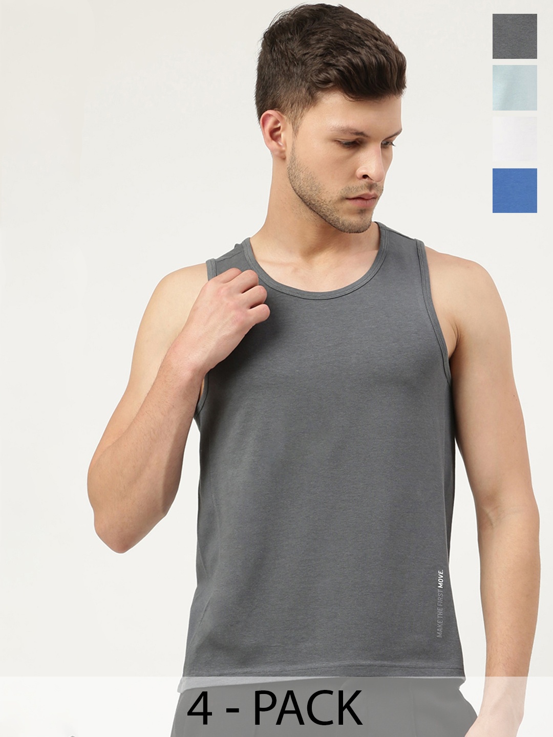 

FREECULTR Men Pack Of 4 Solid Bamboo Cotton Anti-Microbial Gym Vests, Charcoal