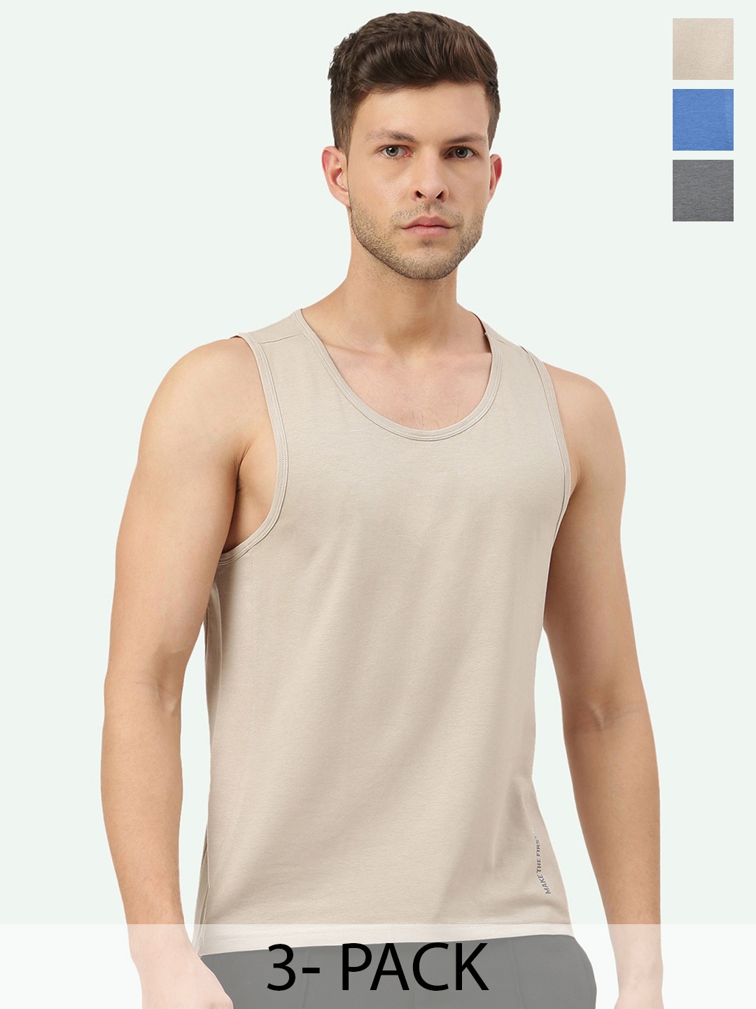 

FREECULTR Men Pack Of 3 Solid Bamboo Cotton Anti-Microbial Gym Vests, Charcoal