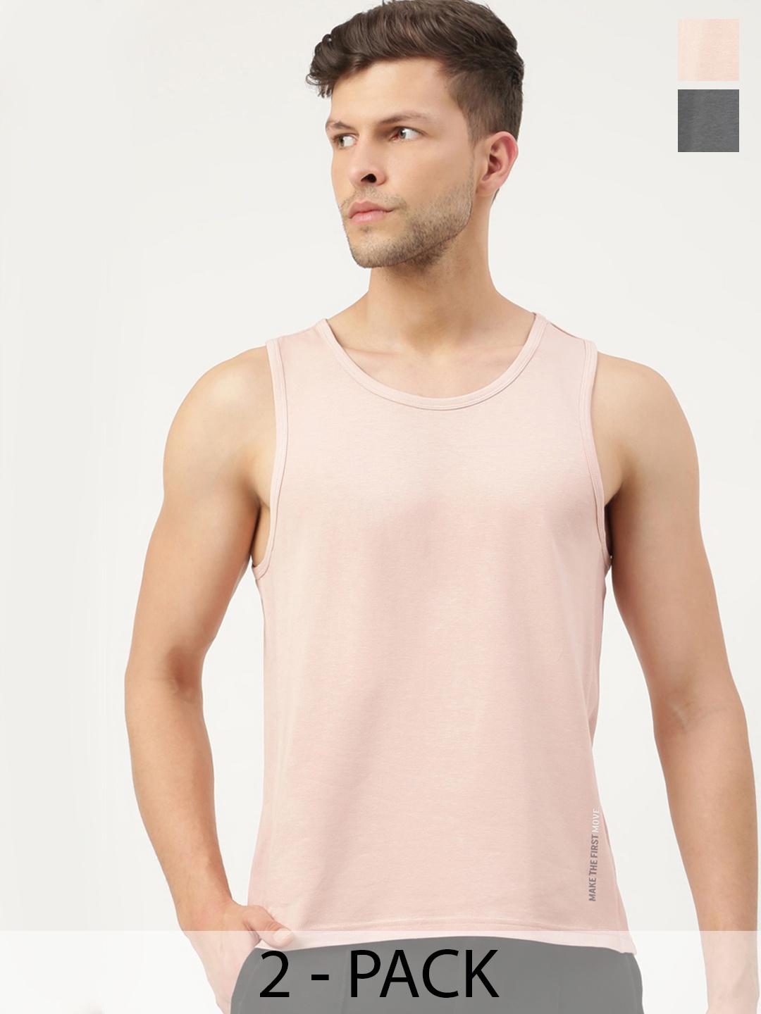 

FREECULTR Men Pack Of 2 Solid Bamboo Cotton Anti-Microbial Gym Vests, Charcoal
