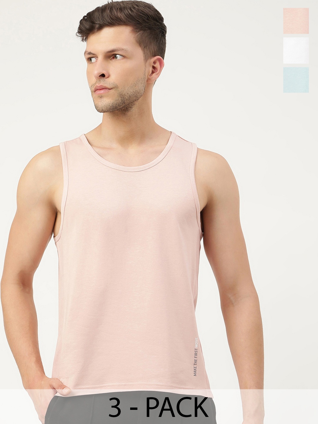 

FREECULTR Men Pack Of 3 Solid Bamboo Cotton Anti-Microbial Gym Vests, Peach