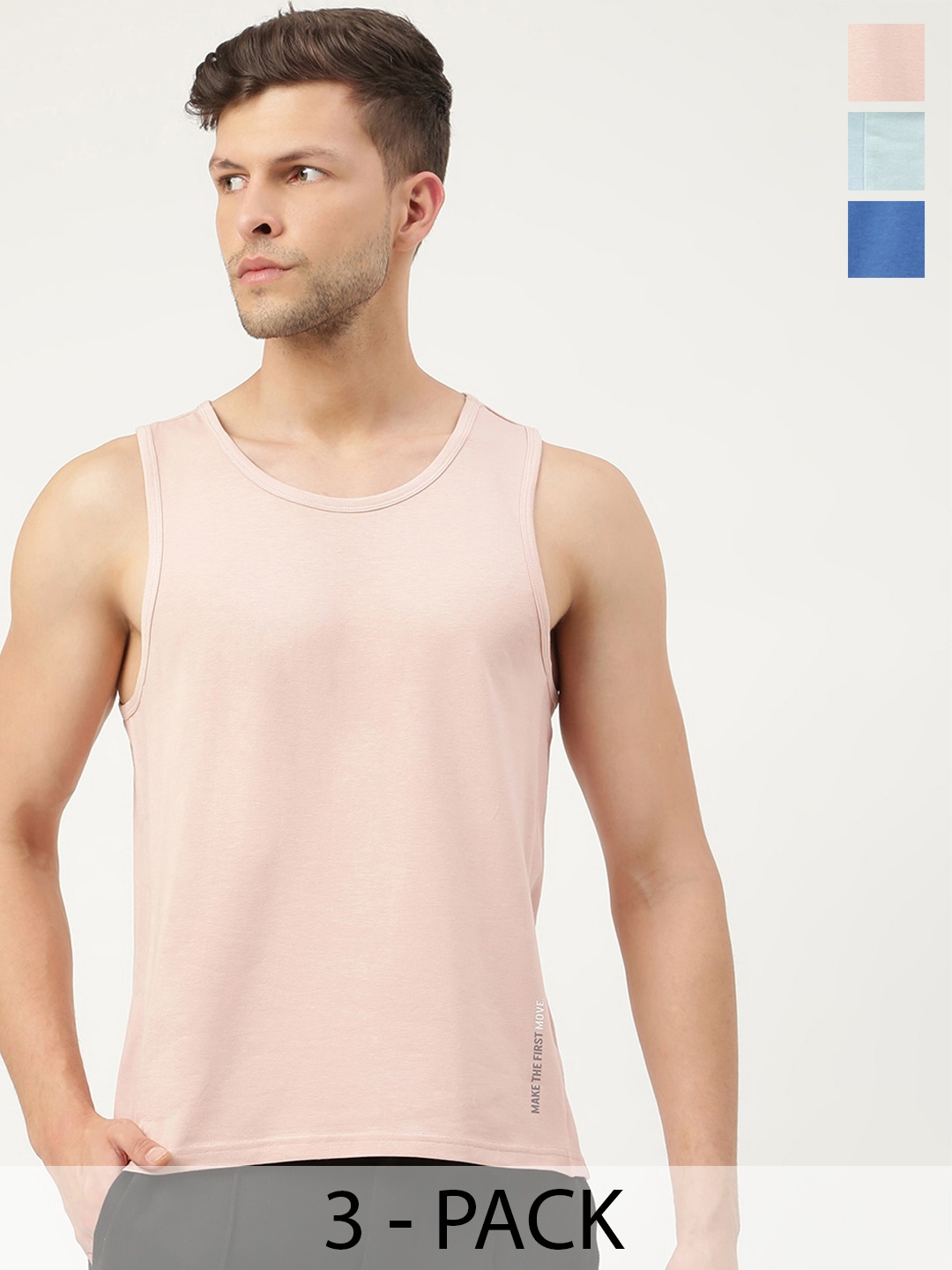 

FREECULTR Men Pack Of 3 Solid Bamboo Cotton Anti-Microbial Gym Vests, Peach