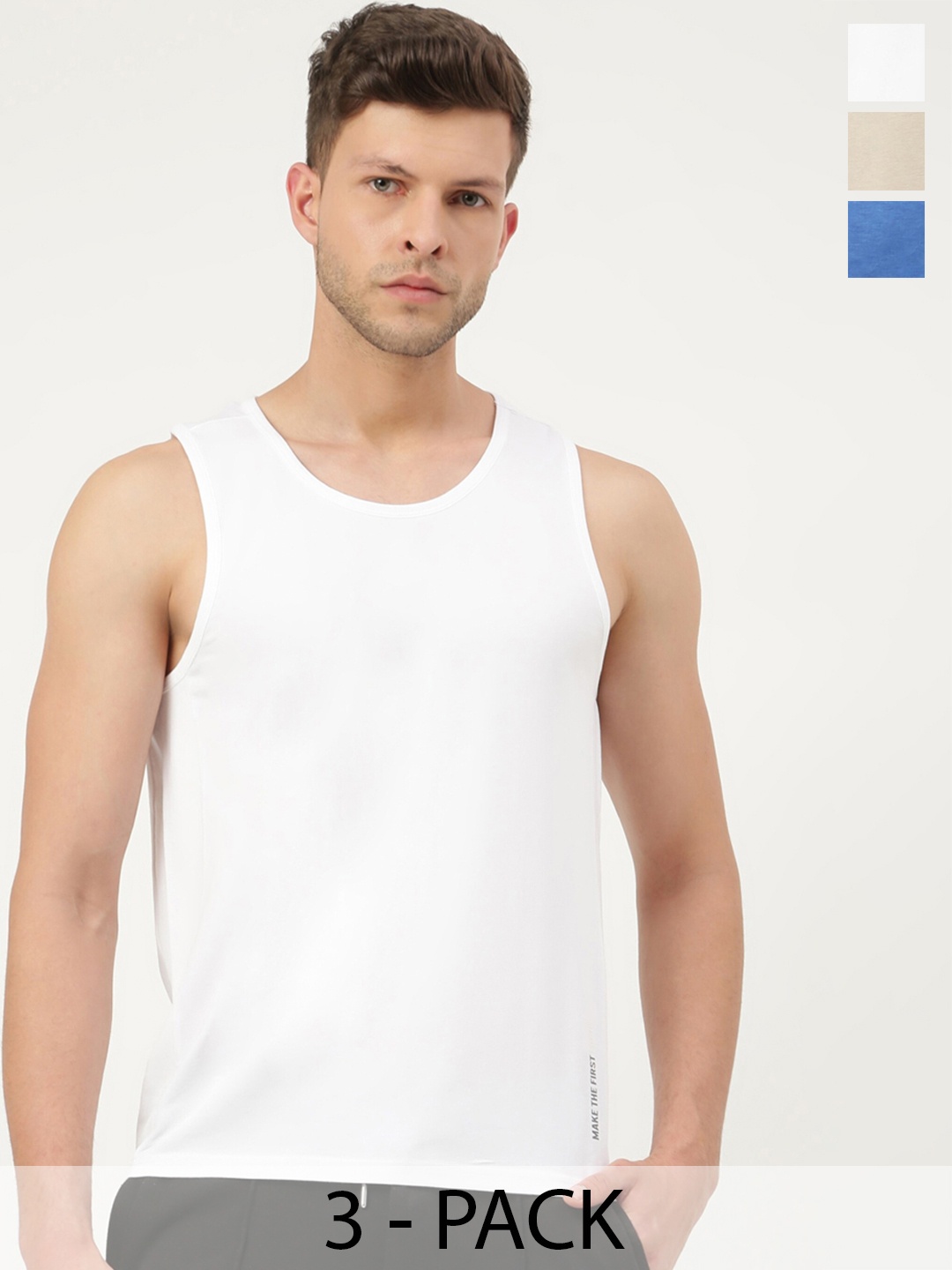 

FREECULTR Men Pack Of 3 Solid Bamboo Cotton Anti-Microbial Gym Vests, White
