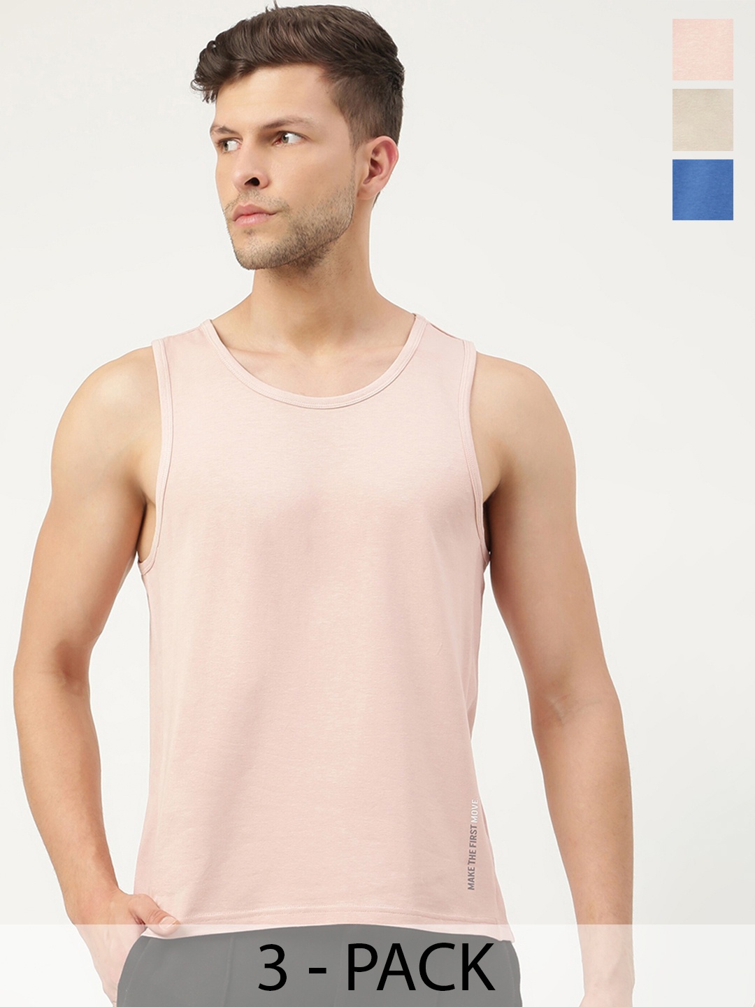 

FREECULTR Men Pack Of 3 Solid Bamboo Cotton Anti-Microbial Gym Vests, Peach