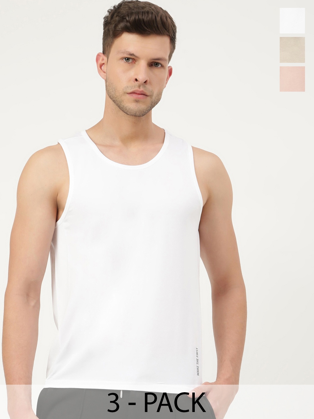 

FREECULTR Men Pack Of 3 Solid Bamboo Cotton Anti-Microbial Gym Vests, White