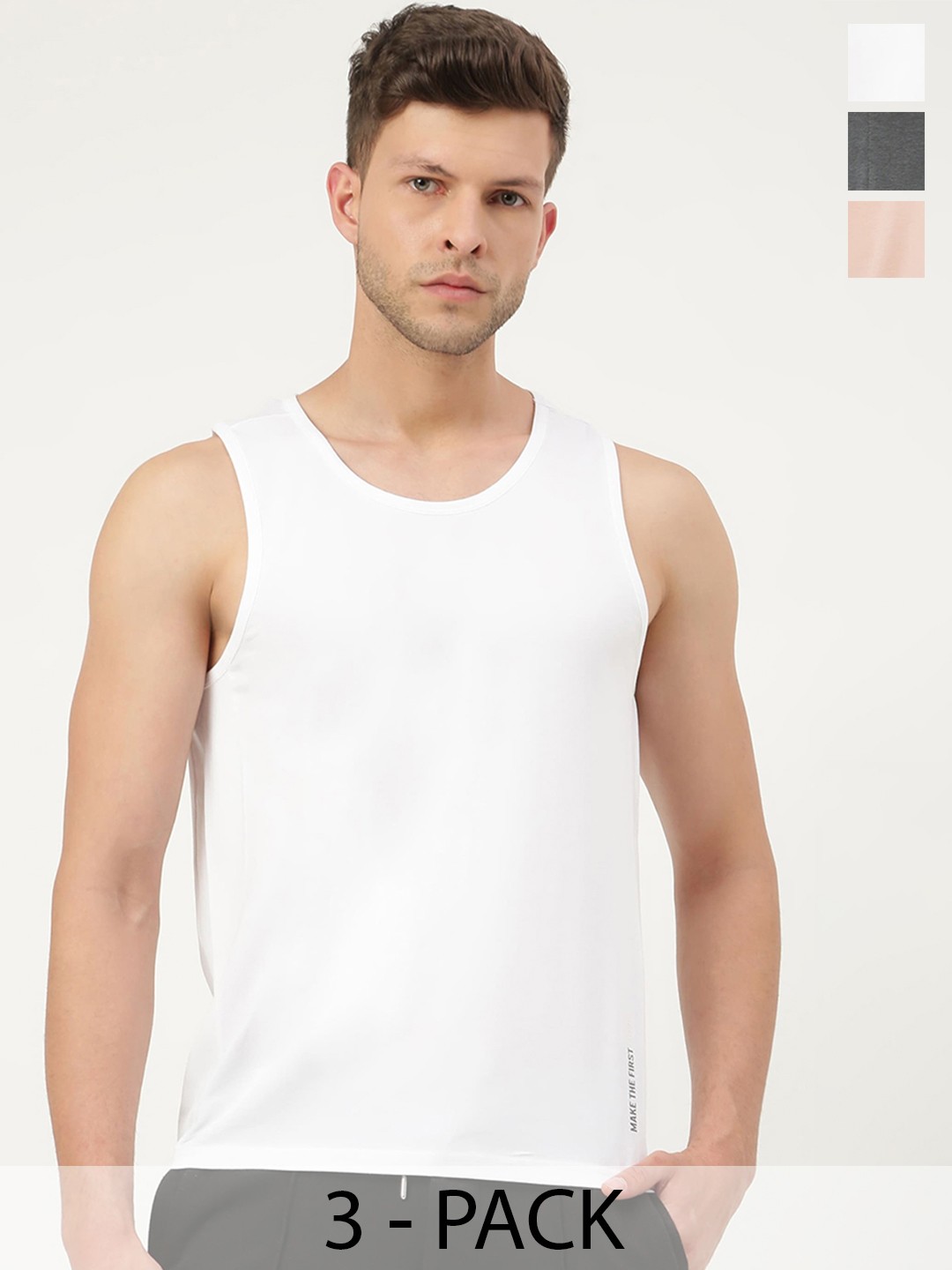 

FREECULTR Men Pack Of 3 Solid Bamboo Cotton Anti-Microbial Gym Vests, White