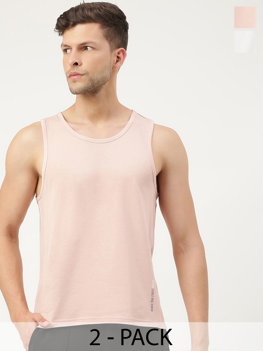 

FREECULTR Men Pack Of 2 Solid Bamboo Cotton Anti-Microbial Gym Vests, Peach