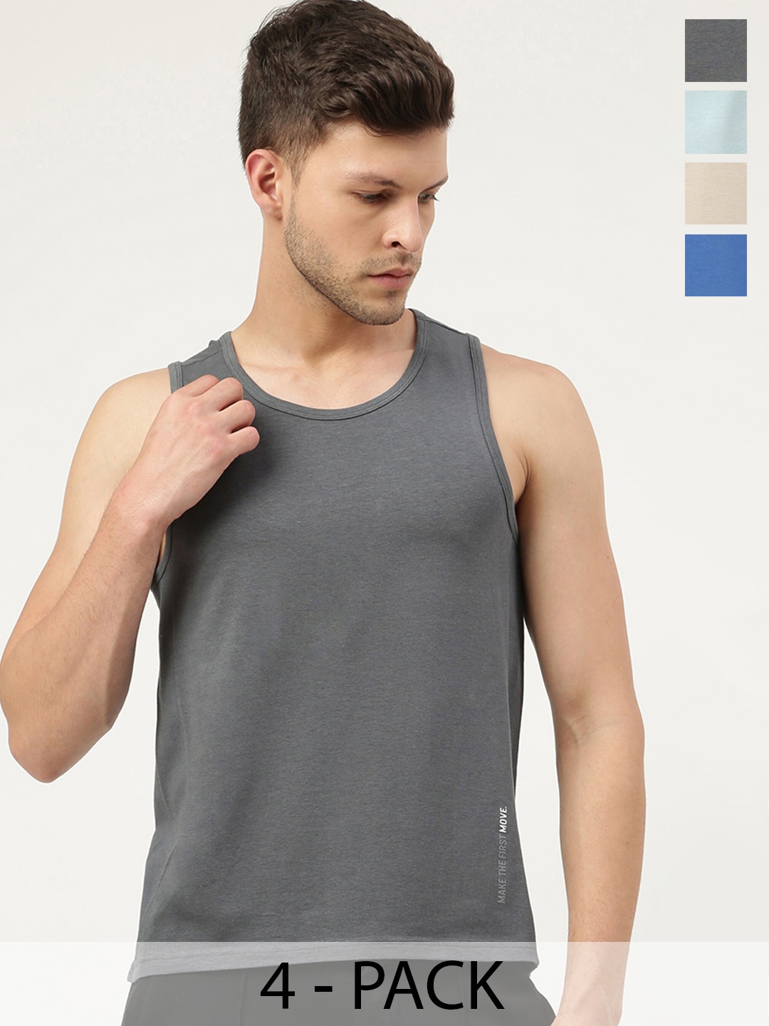 

FREECULTR Men Pack Of 4 Solid Bamboo Cotton Anti-Microbial Gym Vests, Charcoal