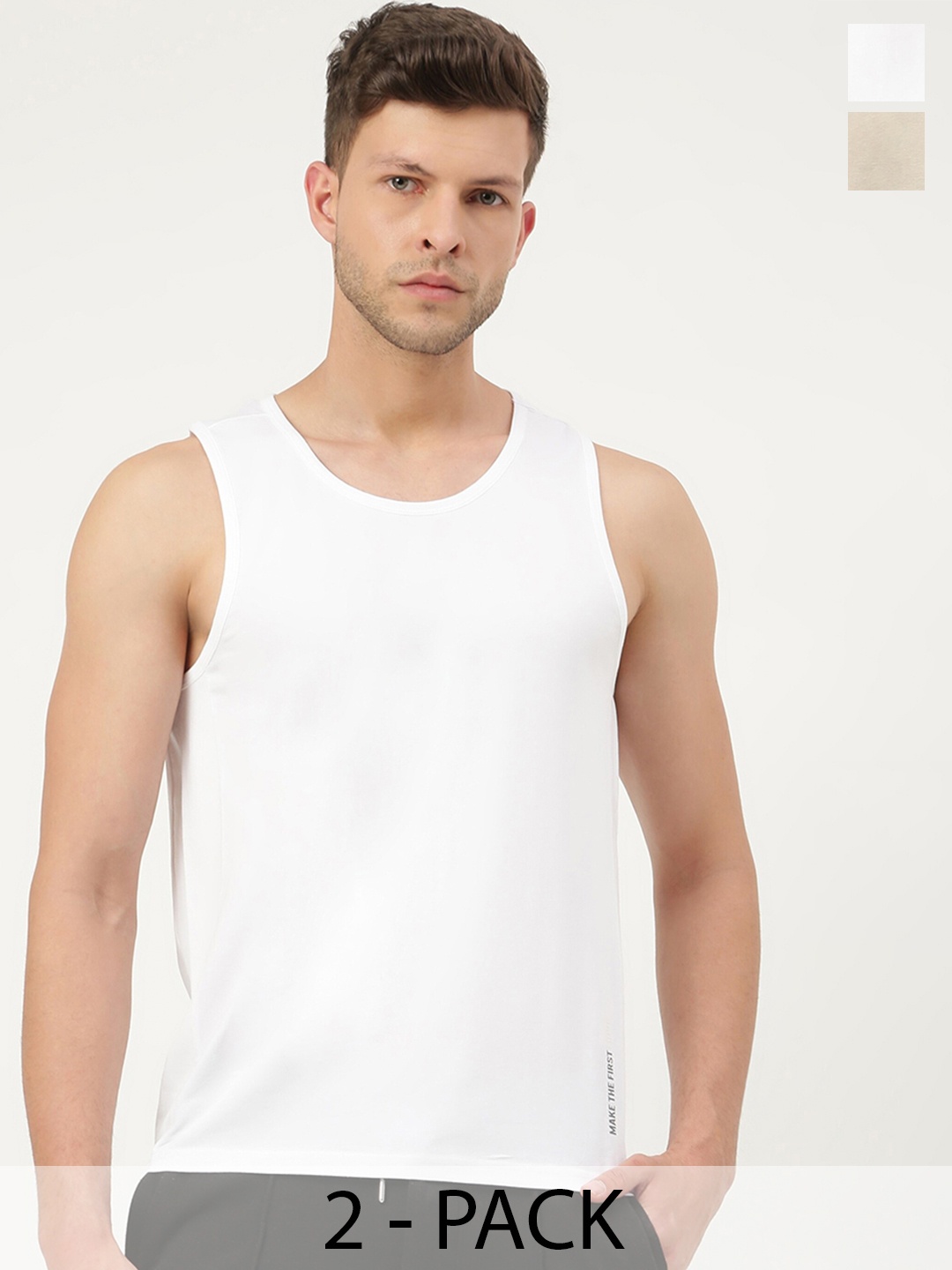 

FREECULTR Men Pack Of 2 Solid Bamboo Cotton Anti-Microbial Gym Vests, White