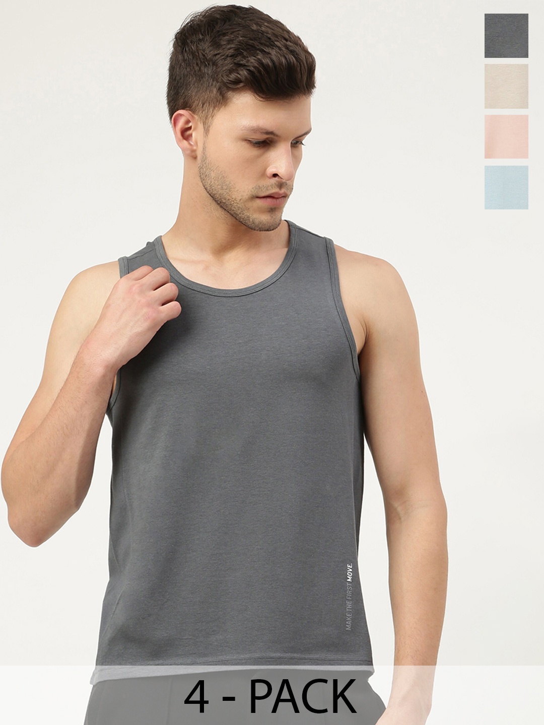 

FREECULTR Men Pack Of 4 Solid Bamboo Cotton Anti-Microbial Gym Vests, Charcoal
