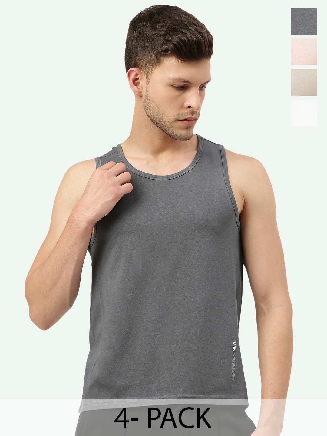 

FREECULTR Men Pack Of 4 Anti-Microbial Breath-Tech Bamboo Cotton Innerwear Gym Vests, Charcoal