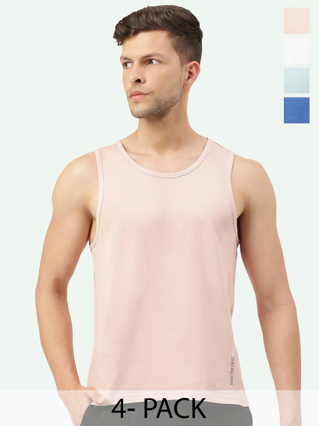 

FREECULTR Men Pack Of 4 Anti-Microbial Breath-Tech Bamboo Cotton Innerwear Gym Vests, Peach