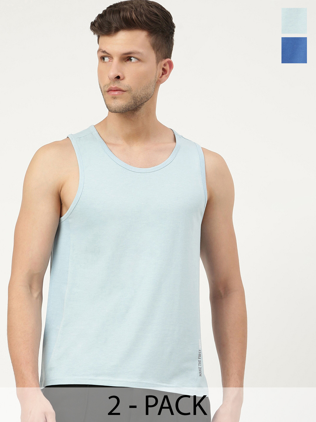 

FREECULTR Men Pack Of 2 Anti-Microbial Breath-Tech Bamboo Cotton Innerwear Gym Vests, Blue