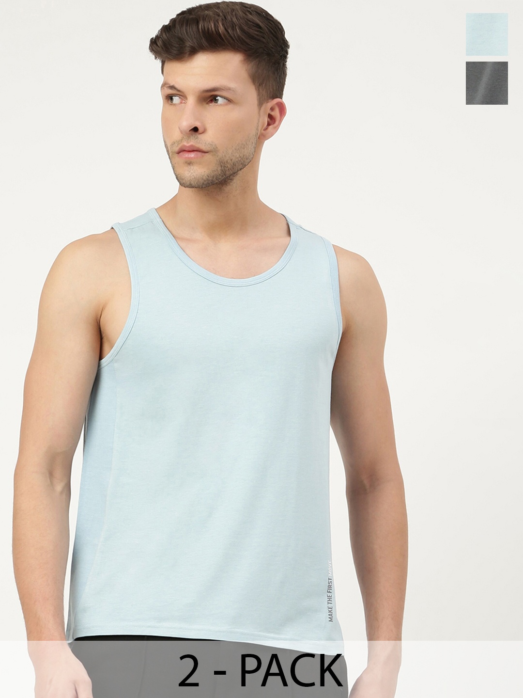 

FREECULTR Men Pack Of 2 Anti-Microbial Breath-Tech Bamboo Cotton Innerwear Gym Vests, Grey