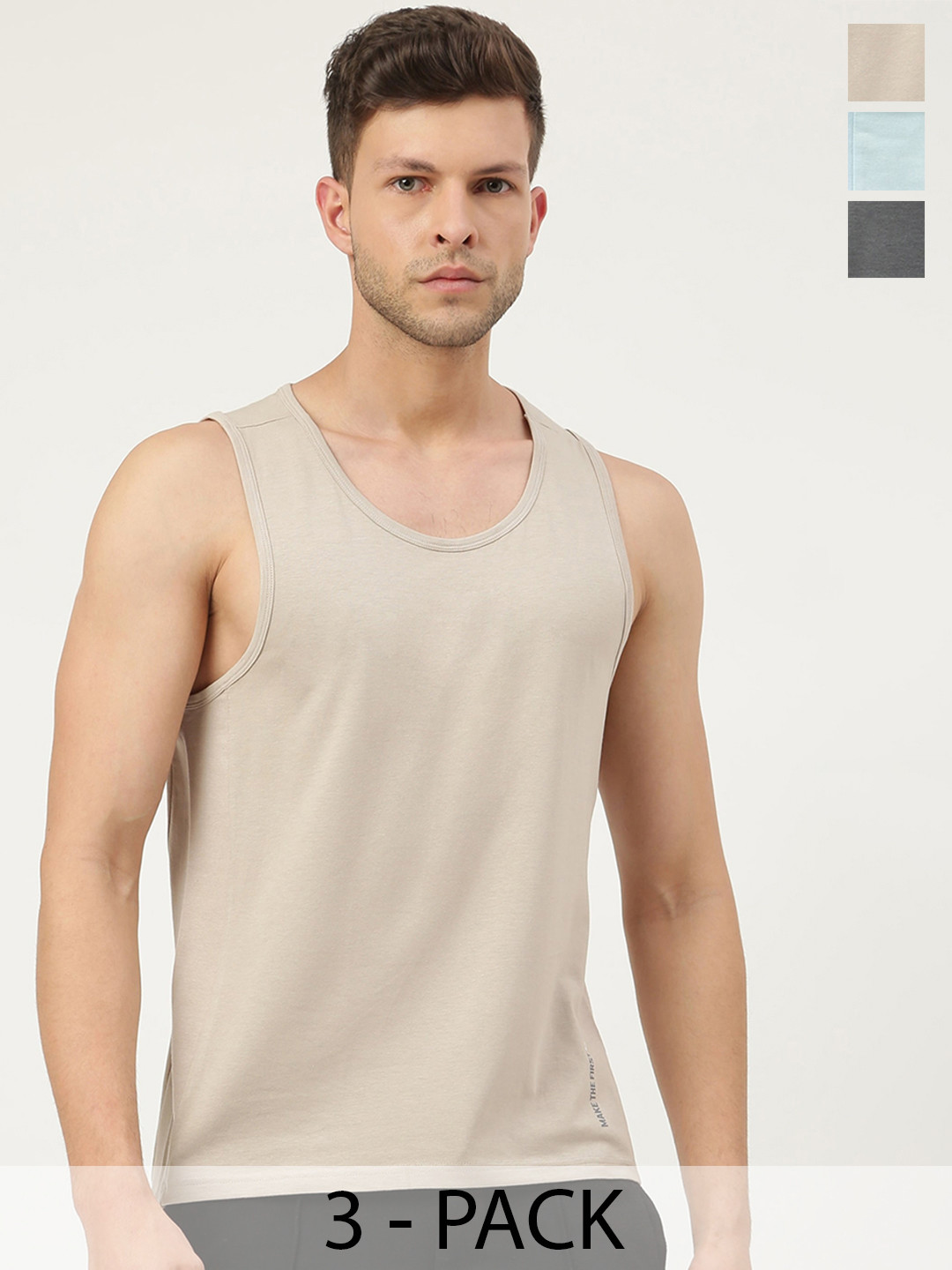 

FREECULTR Men Pack Of 3 Anti-Microbial Breath-Tech Bamboo Cotton Innerwear Gym Vests, Beige