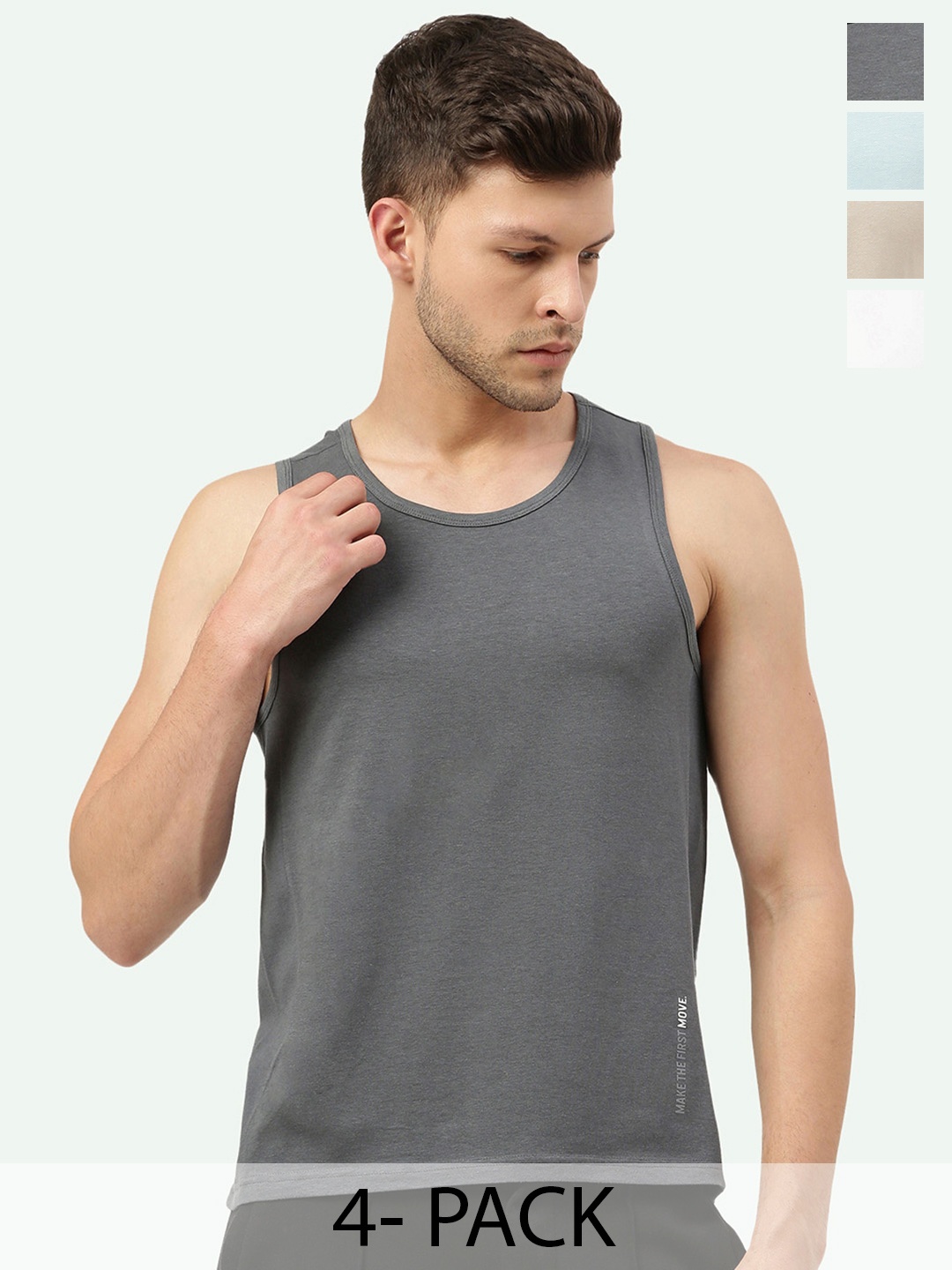 

FREECULTR Men Pack Of 4 Anti-Microbial Breath-Tech Bamboo Cotton Innerwear Gym Vests, Blue