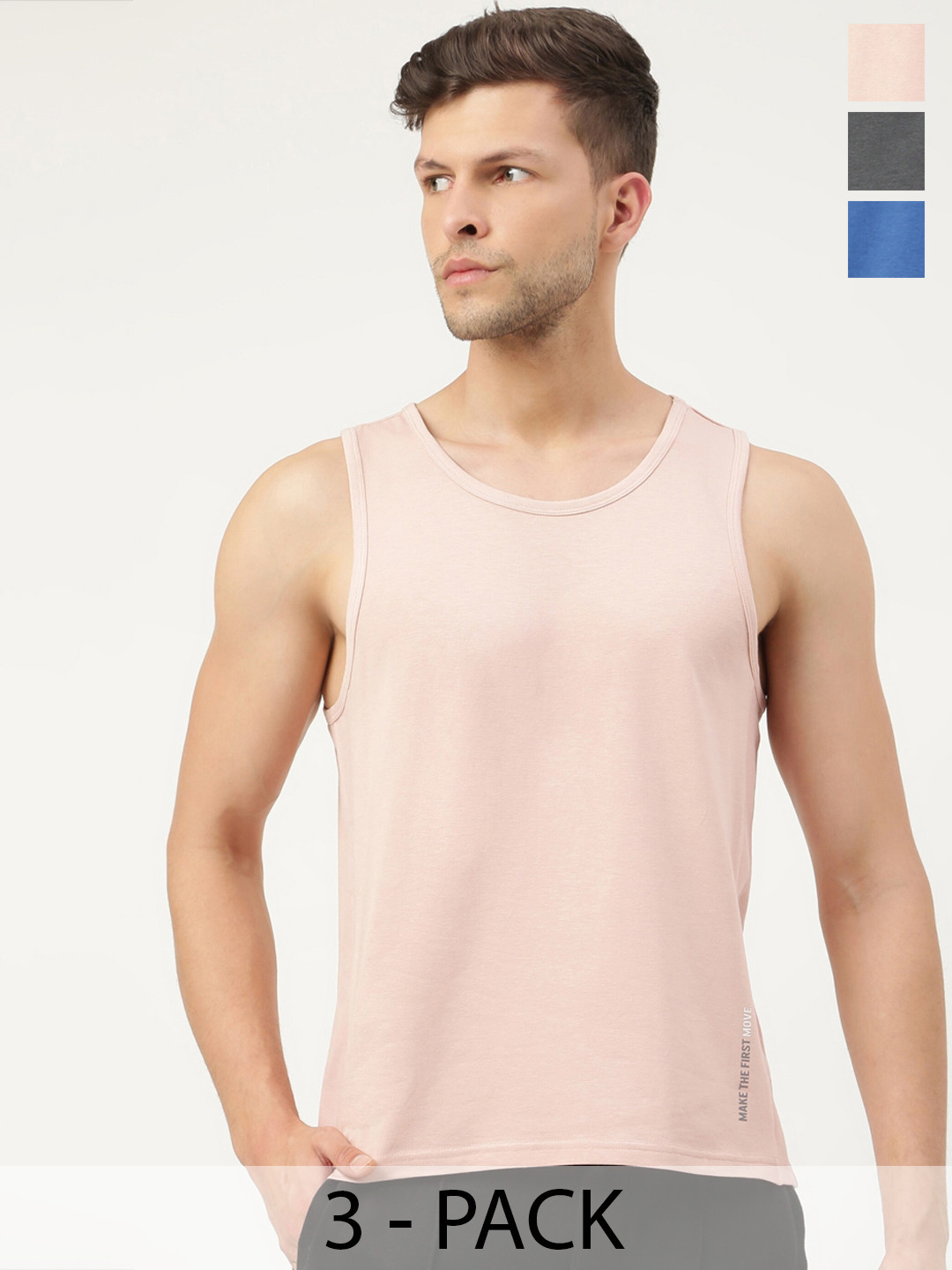 

FREECULTR Men Pack Of 3 Solid Bamboo Cotton Anti Microbial Gym Vest, Peach