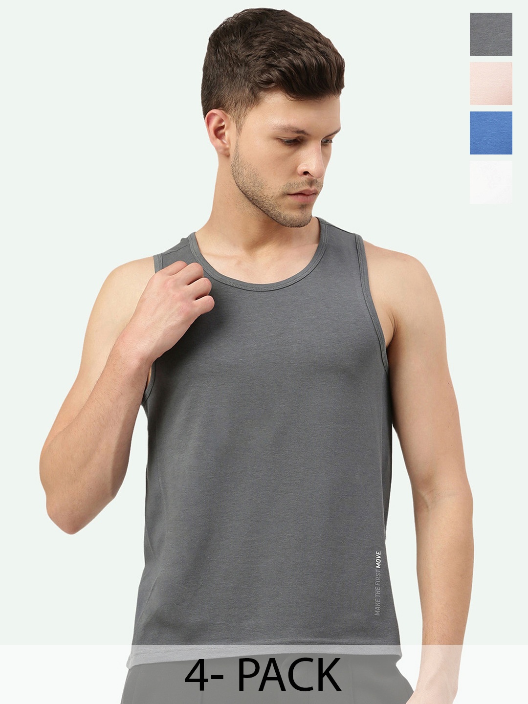 

FREECULTR Men Pack Of 4 Anti-Microbial Breath-Tech Bamboo Cotton Innerwear Gym Vests, Peach