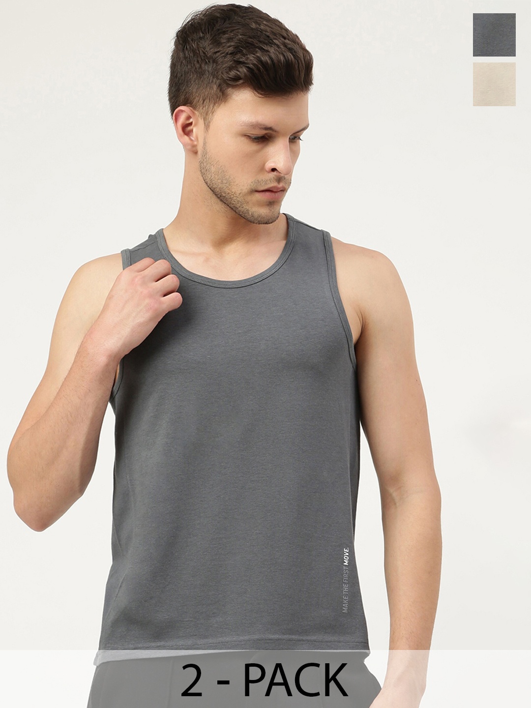 

FREECULTR Men Pack Of 2 Anti-Microbial Breath-Tech Bamboo Cotton Innerwear Gym Vests, Charcoal