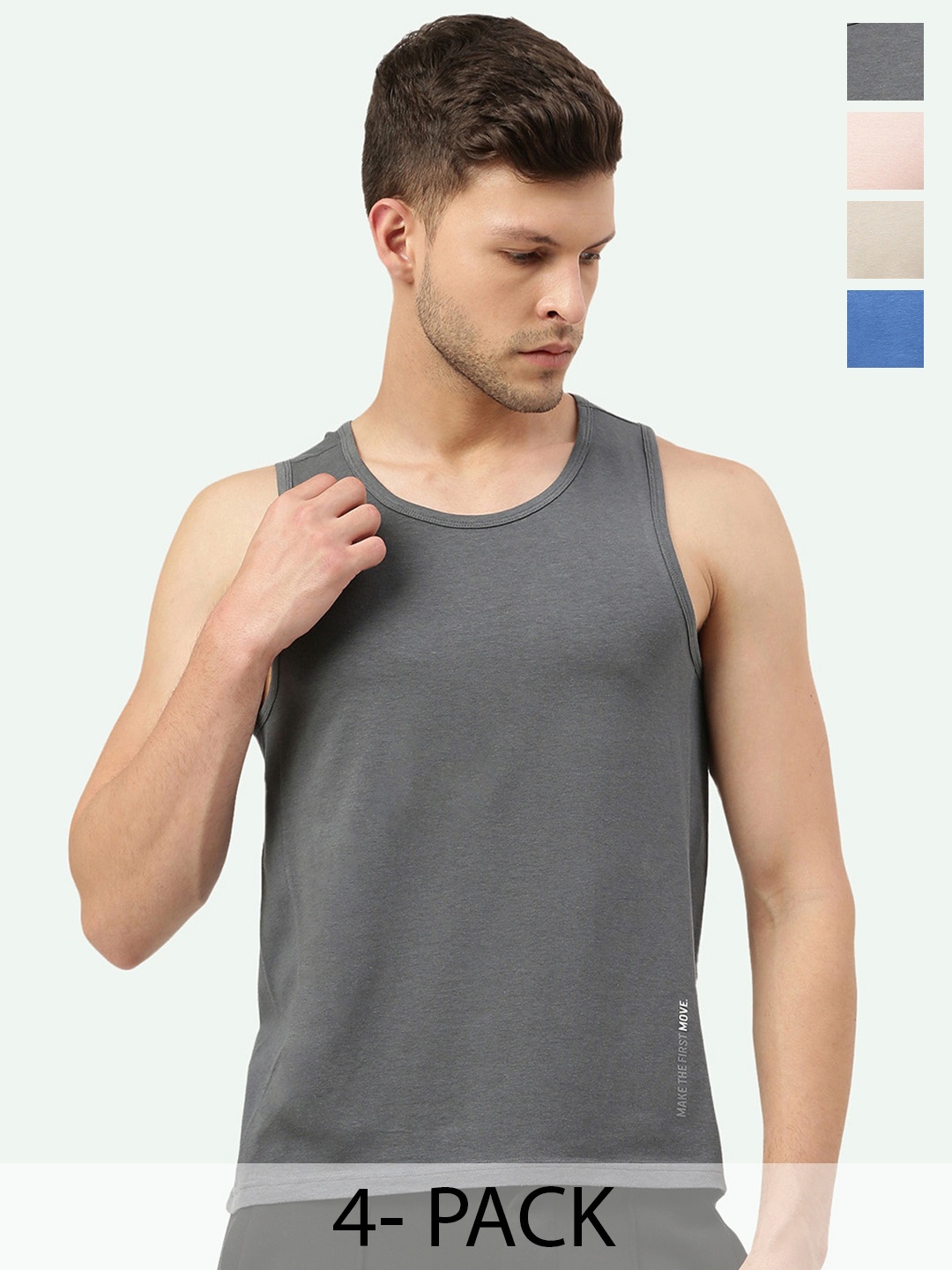 

FREECULTR Men Pack Of 4 Anti-Microbial Breath-Tech Bamboo Cotton Innerwear Gym Vests, Charcoal