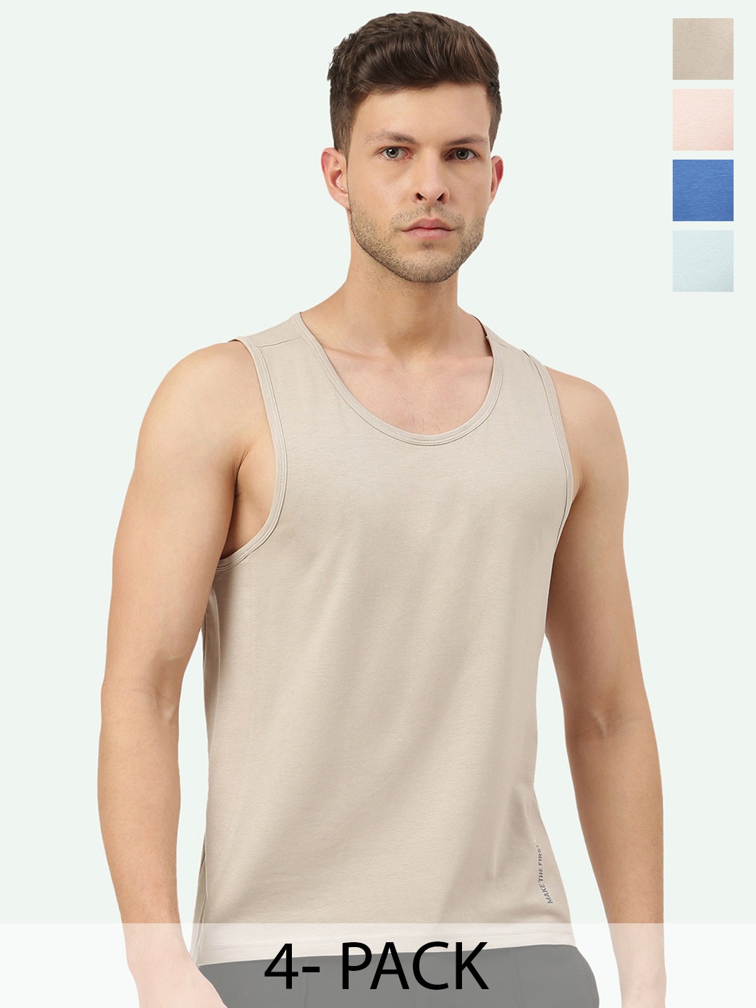 

FREECULTR Men Pack Of 4 Anti-Microbial Breath-Tech Bamboo Cotton Innerwear Gym Vests, Peach