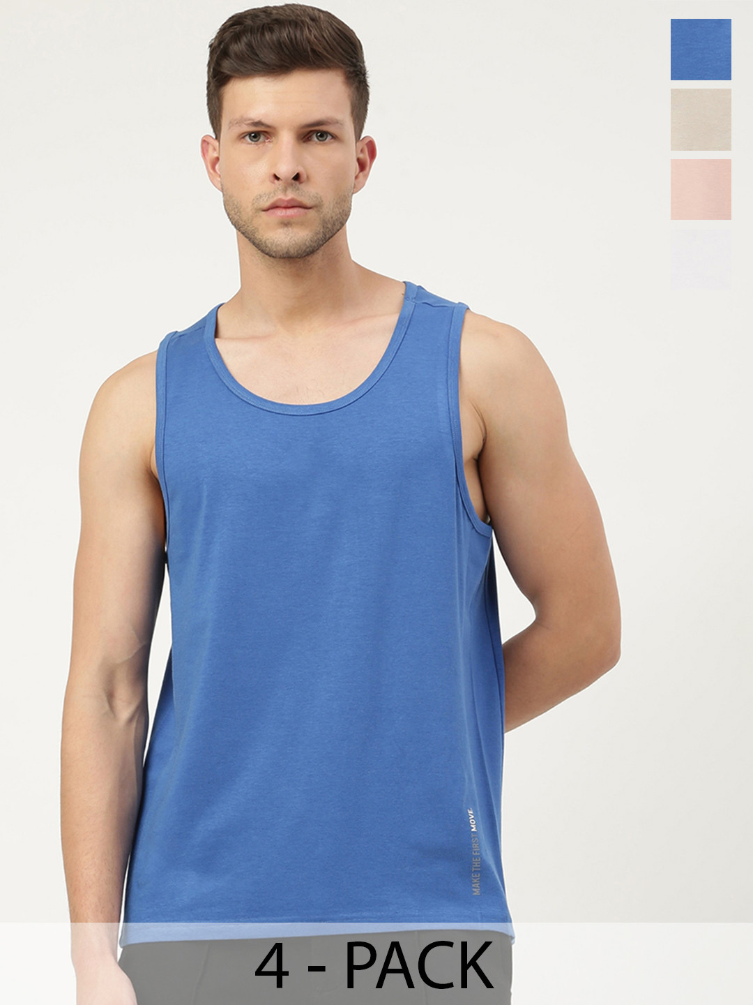 

FREECULTR Men Pack Of 4 Anti-Microbial Breath-Tech Bamboo Cotton Innerwear Gym Vests, Blue