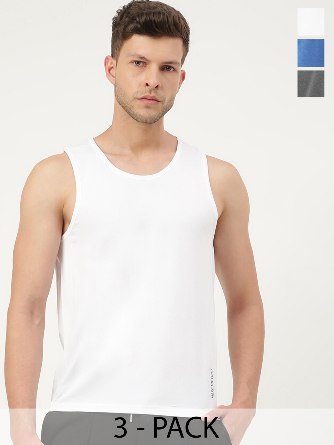 

FREECULTR Men Pack Of 3 Anti-Microbial Breath-Tech Bamboo Cotton Innerwear Gym Vests, White