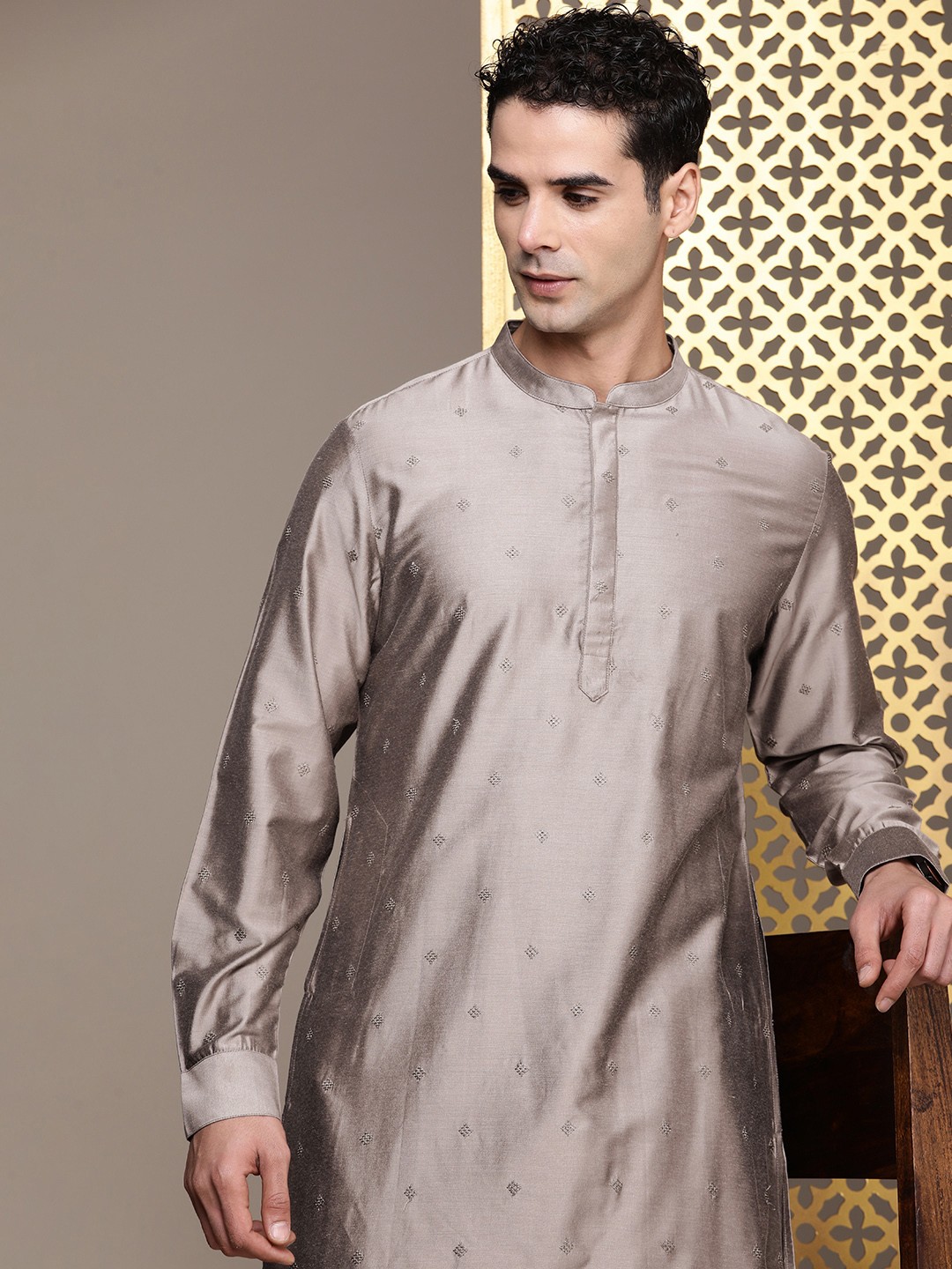 

House of Pataudi Jashn Woven Design Kurta, Taupe