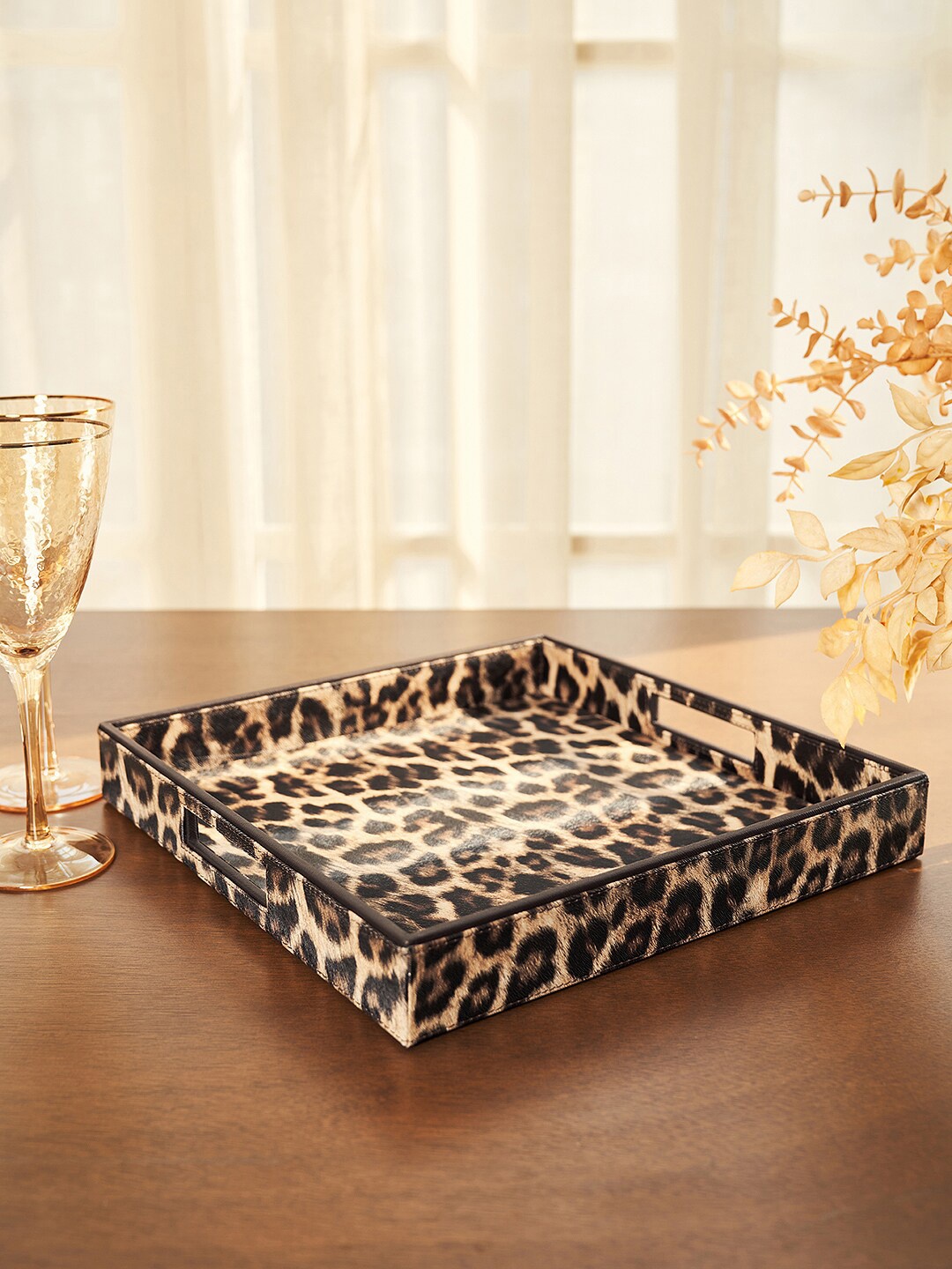 

Pure Home and Living Brown & Cream Leopard Print Square Tray