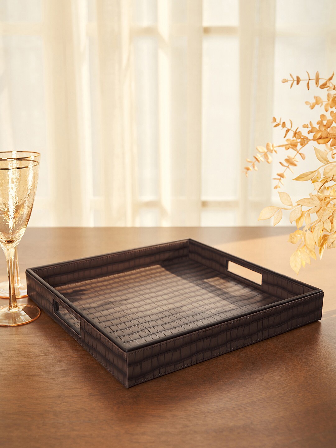 

Pure Home and Living Brown Croc Pattern Rectangle Serving Tray