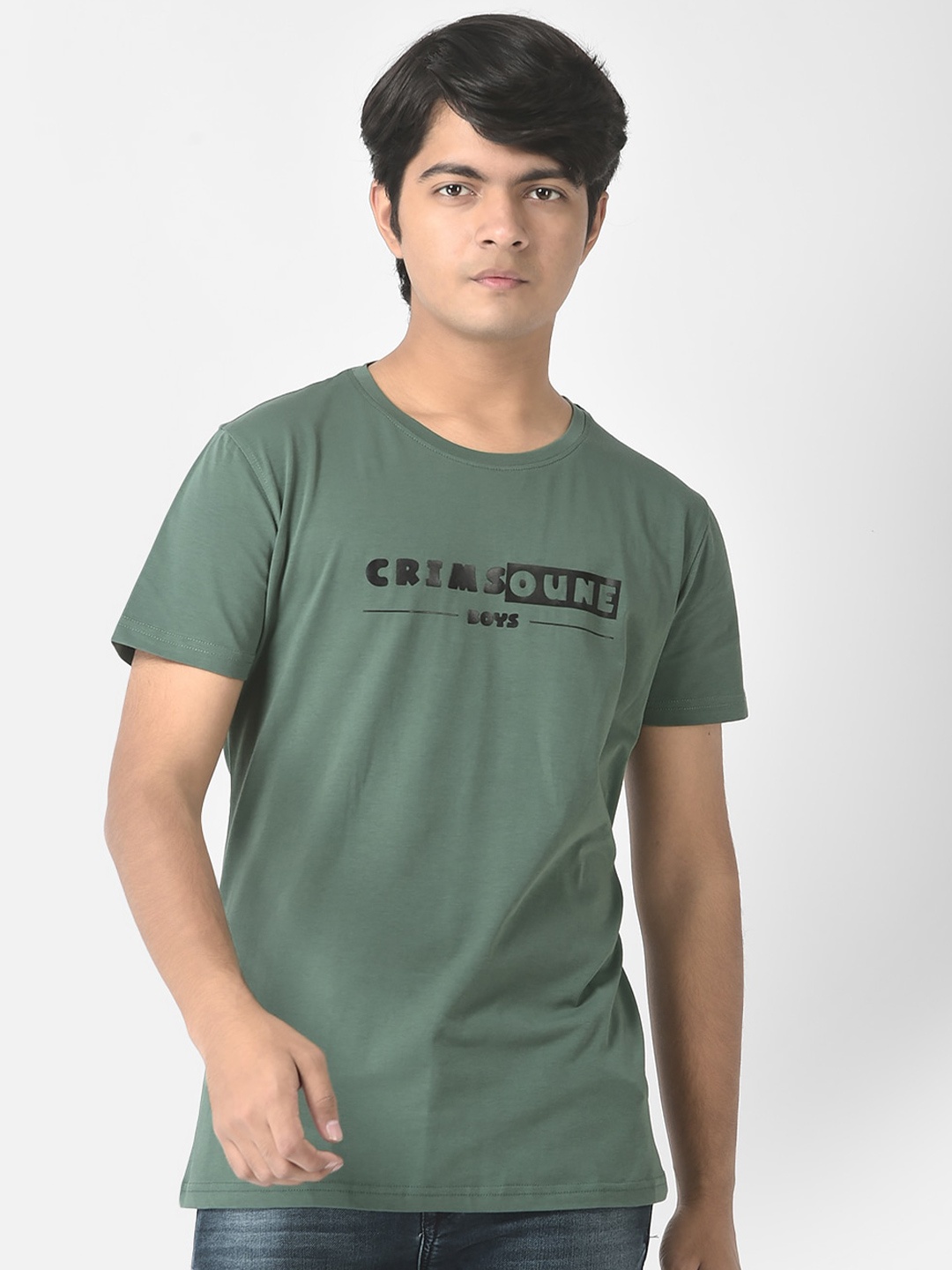 

Crimsoune Club Boys Typography Printed T-shirt, Olive