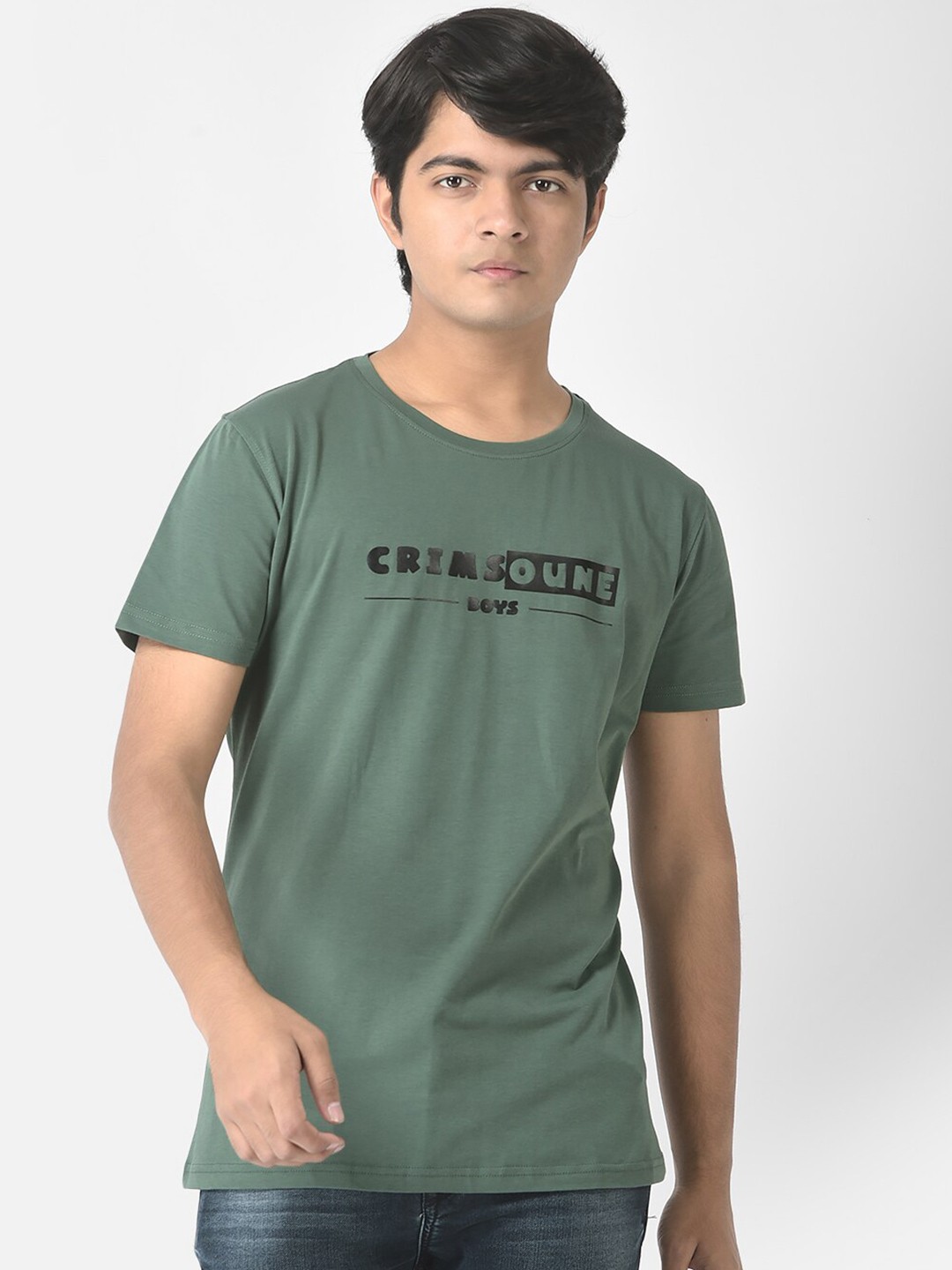 

Crimsoune Club Boys Typography Printed T-shirt, Olive