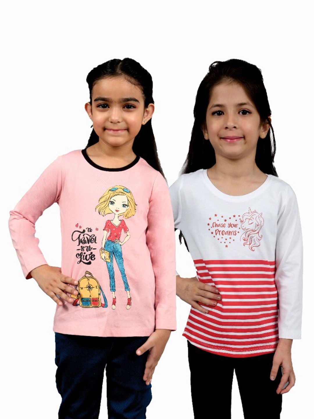 

3PIN Girls Pack Of 2 Printed Cotton T-shirts, Pink