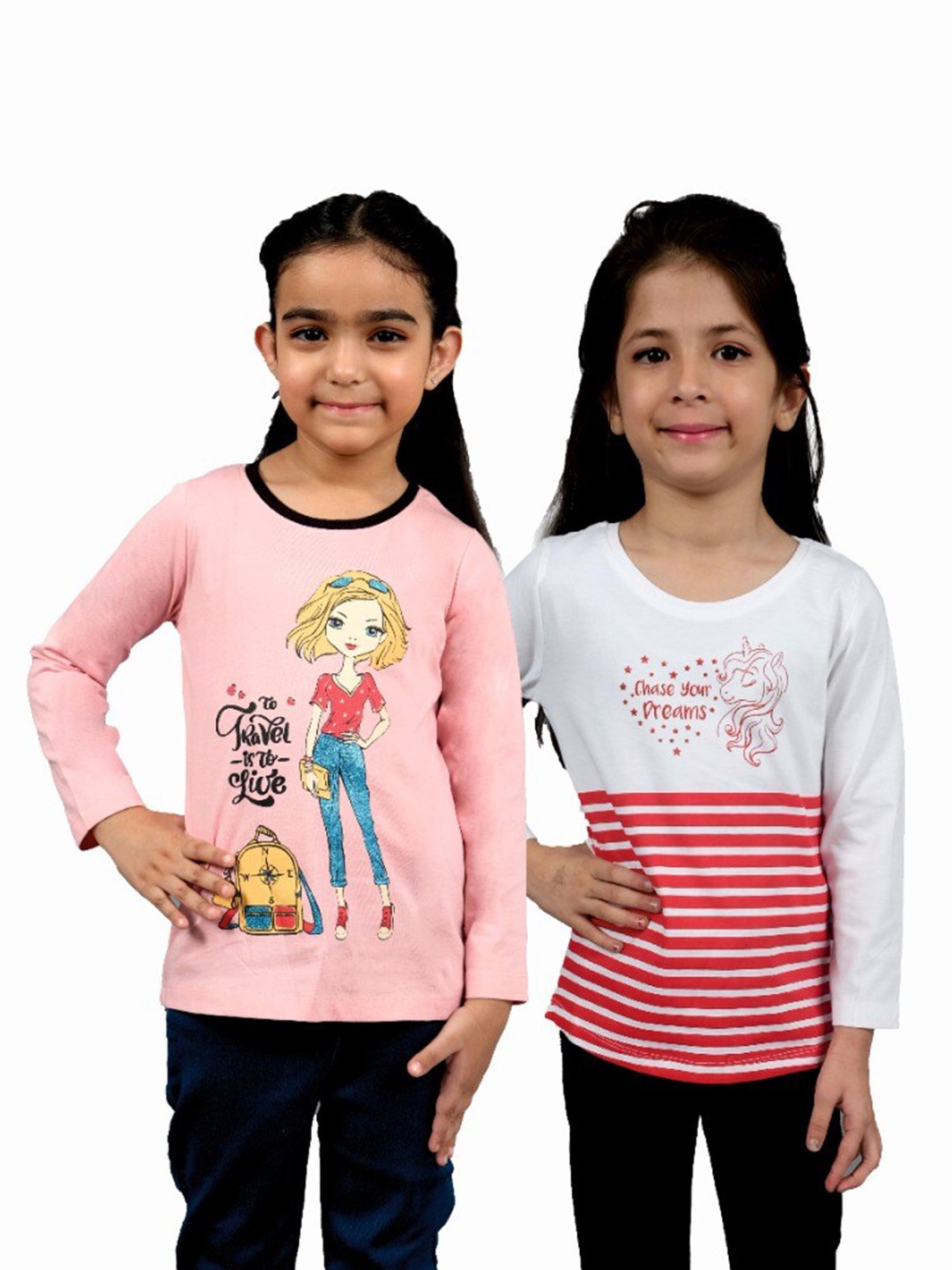 

3PIN Girls Pack Of 2 Printed Cotton T-shirts, Pink